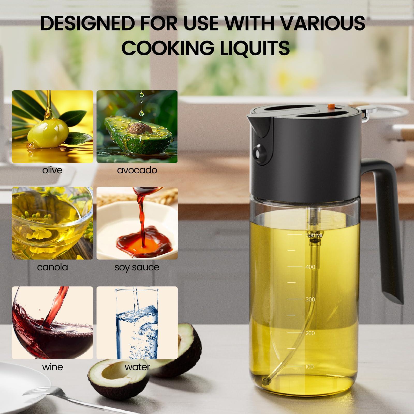 Costop Oil Sprayer for Cooking, 2025 Large Advanced Olive Oil Dispenser Bottle,500ml/17oz Glass Olive Oil Sprayer,2 in 1 Even Spray with Portion Control for Kitchen, Air Fryer, Salad, BBQ - Black - Image 4