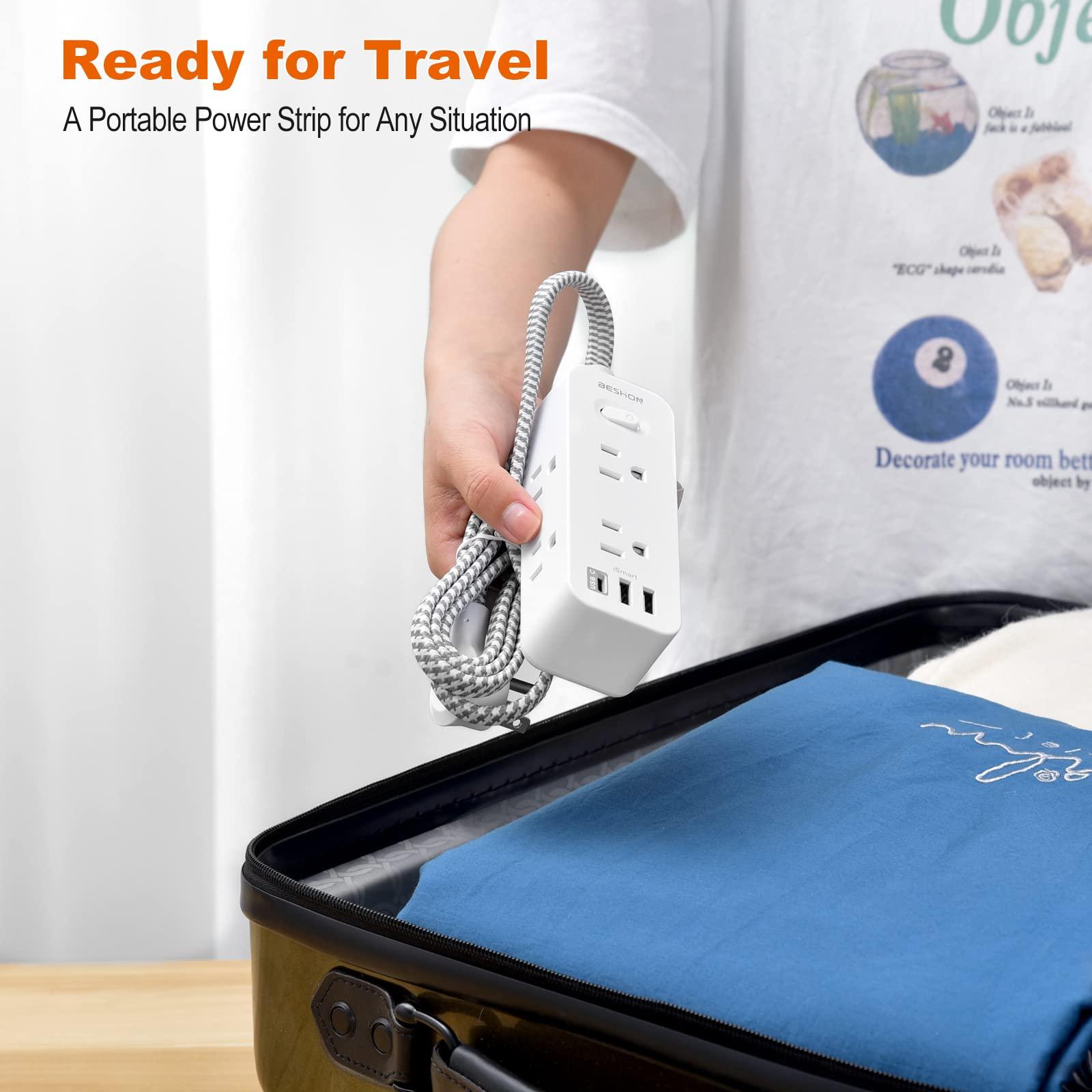 Power Strip Surge Protector, BESHON 5Ft Extension Cord, 6 Outlets with 3 USB Ports(1 USB C Outlet), 3-Side Outlet Extender, Wall Mount, Compact for Travel, Home, School, College Dorm Room and Office - Image 4