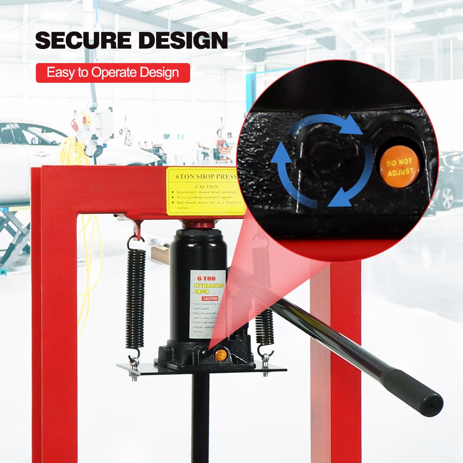 6 Ton Hydraulic Press - Adjustable Height H-Frame Heavy-Duty Shop Press with Press Plates | Benchtop & Floor Hydraulic Press for Gears, Bearings, and Metalworking | Easy to Operate, Red - Image 4