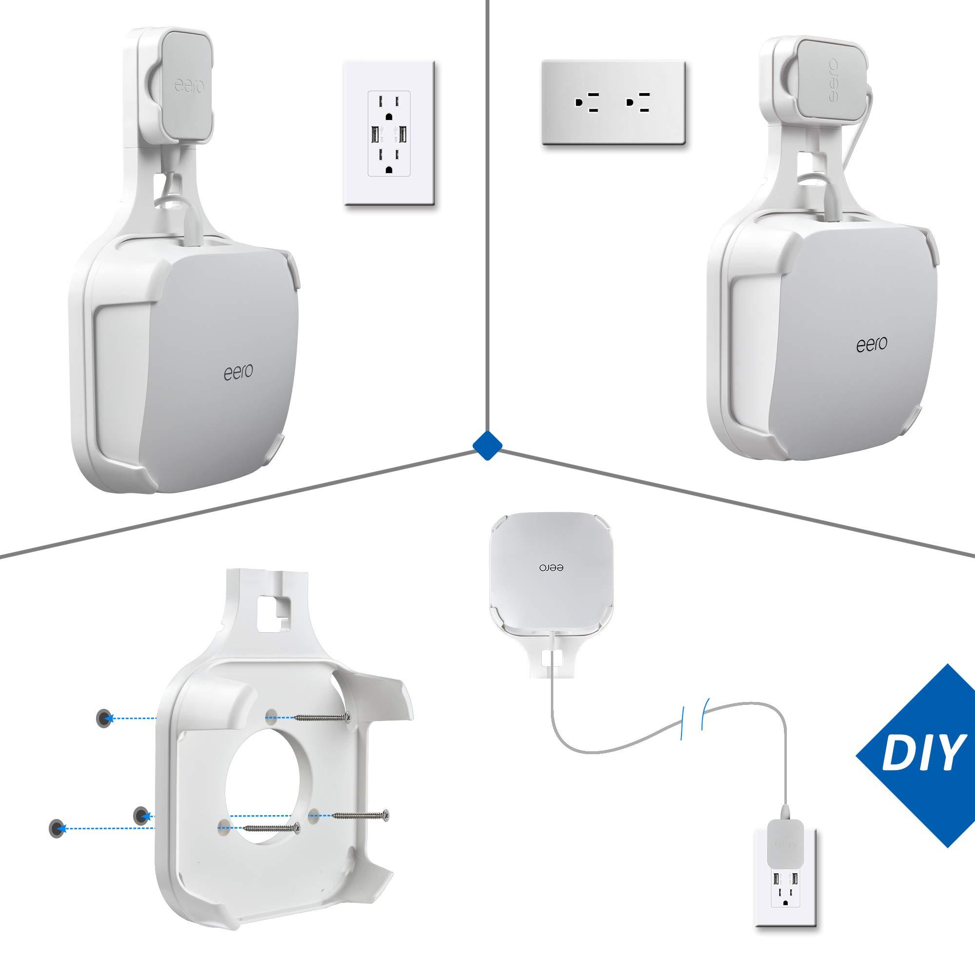 PETIMETI Wall Mount Holder for EERO Pro 6 Mesh WiFi System, Space Saving Outlet Wall Mount Bracket for EERO Pro 6 Router with Cord Management and Easily Moved(3 Pack) - Image 6
