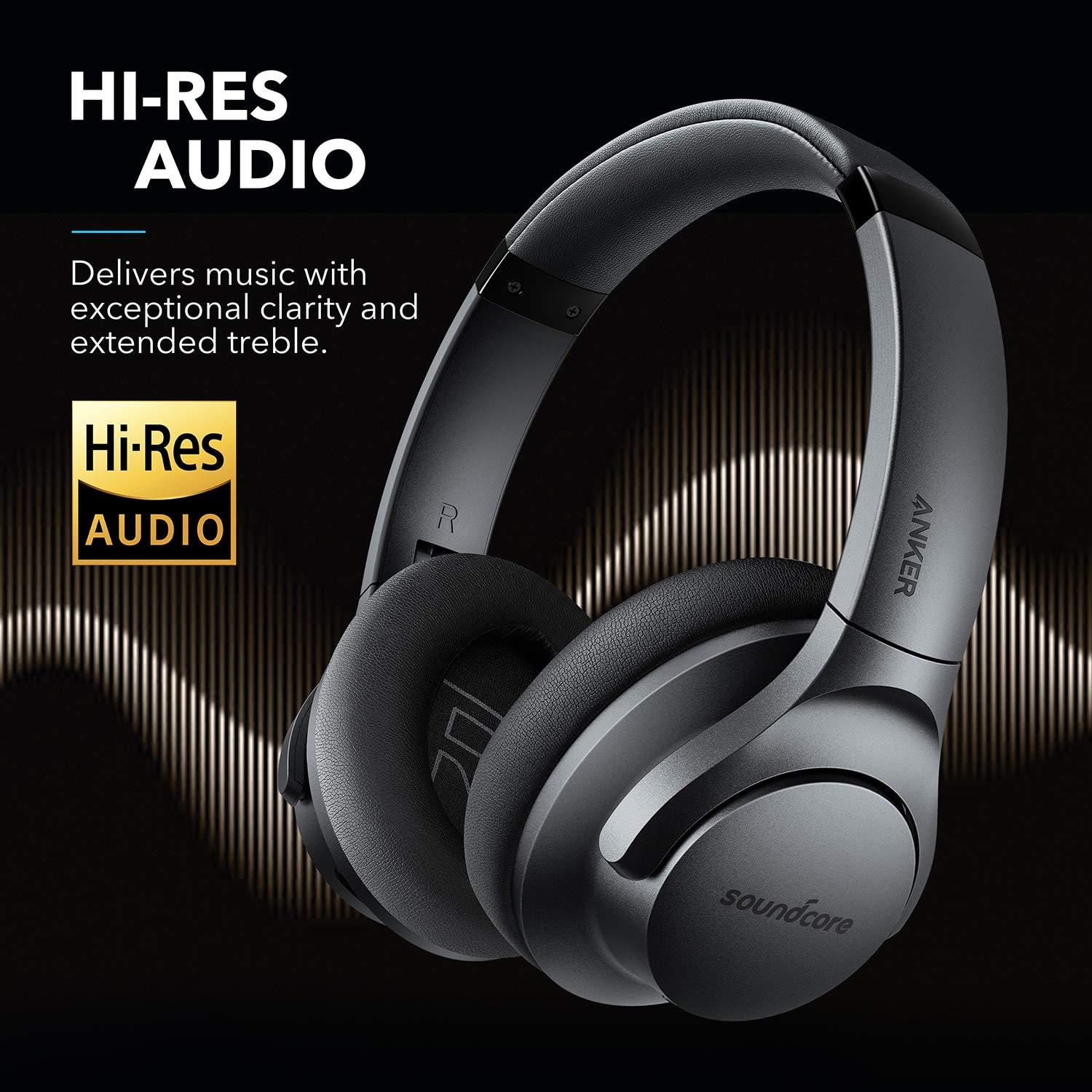 Anker Soundcore Life Q20 Hybrid Active Noise Cancelling Headphones, Wireless Over Ear Bluetooth Headphones with 40H Playtime, Hi-Res Audio, Deep Bass, Memory Foam Ear Cups and Headband for Travel,Work - Image 2