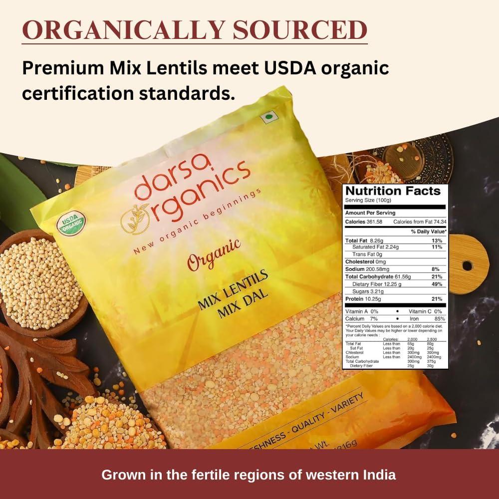 Darsa Organics Mix Lentils 2 lb – USDA Organic, Non-GMO, Kosher Mixed Dal – High Protein Indian Red Lentil Blend for Soup, Stews, Curry & Snacks – Chemical-Free, Premium Quality, Food-Grade Packaging - Image 3