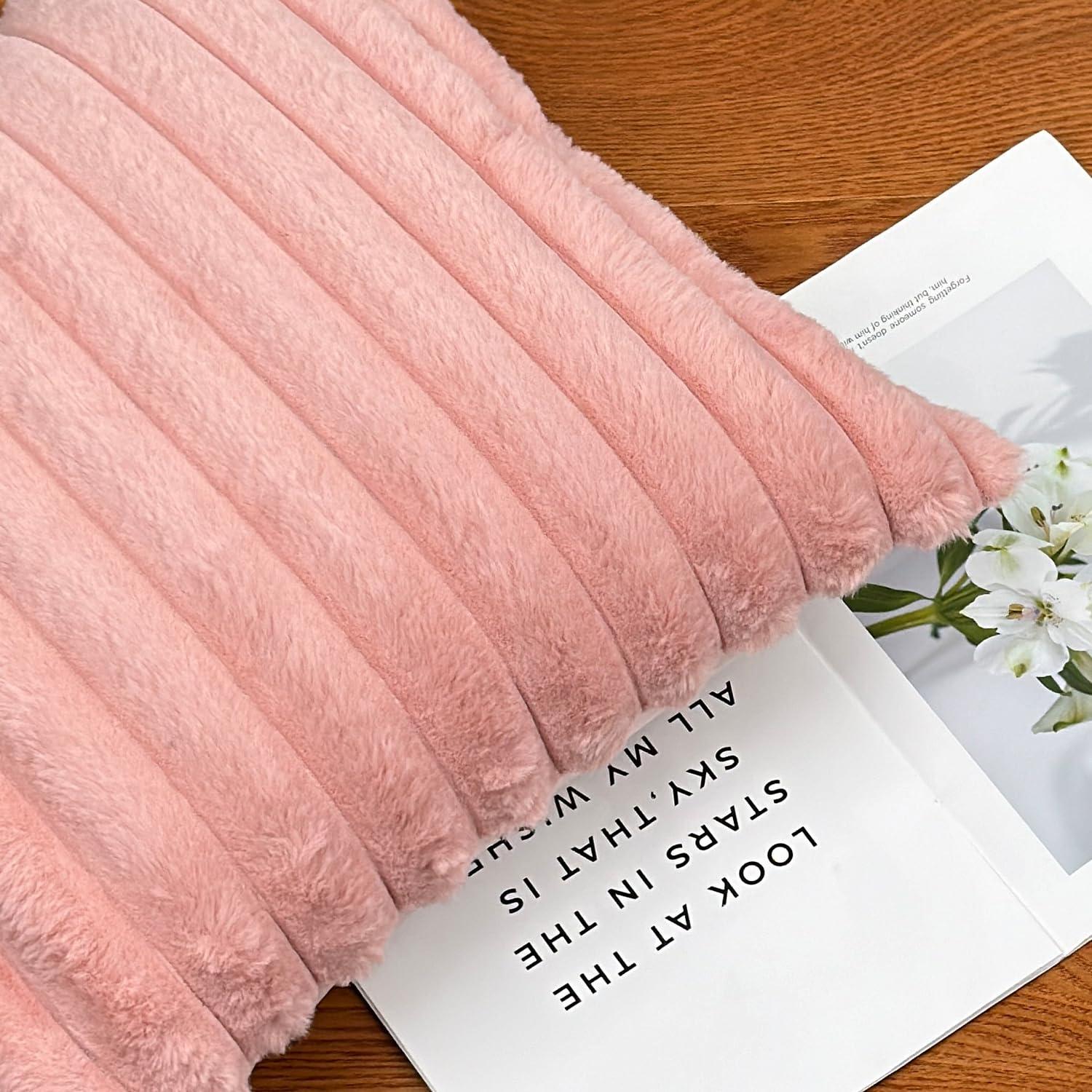 18x18 Throw Pillow Covers Set of 2, Decorative Faux Fur Covers for Bed, Couch Soft Fluffy Pillow Cover with Velvet Back for Living Room, Neutral Home Décor Accent for Sofa - Pink - Image 7