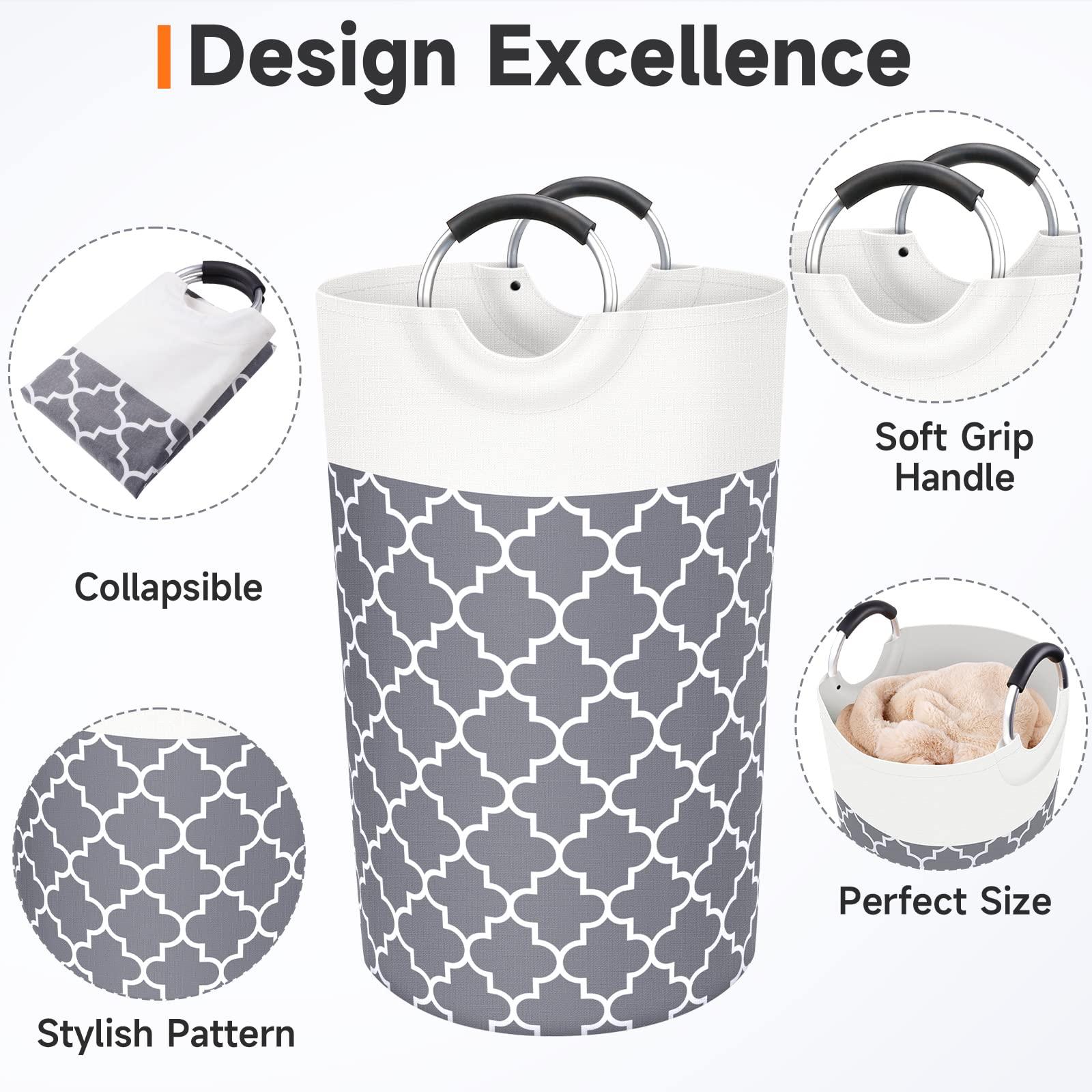 Fabspace Large Laundry Basket Laundry Hamper Bag Washing Bin Clothes Bag Collapsible Tall with Handles Waterproof Travel Bathroom College Essentials Storage for College Dorm, Family (Grey) 82L - Image 4