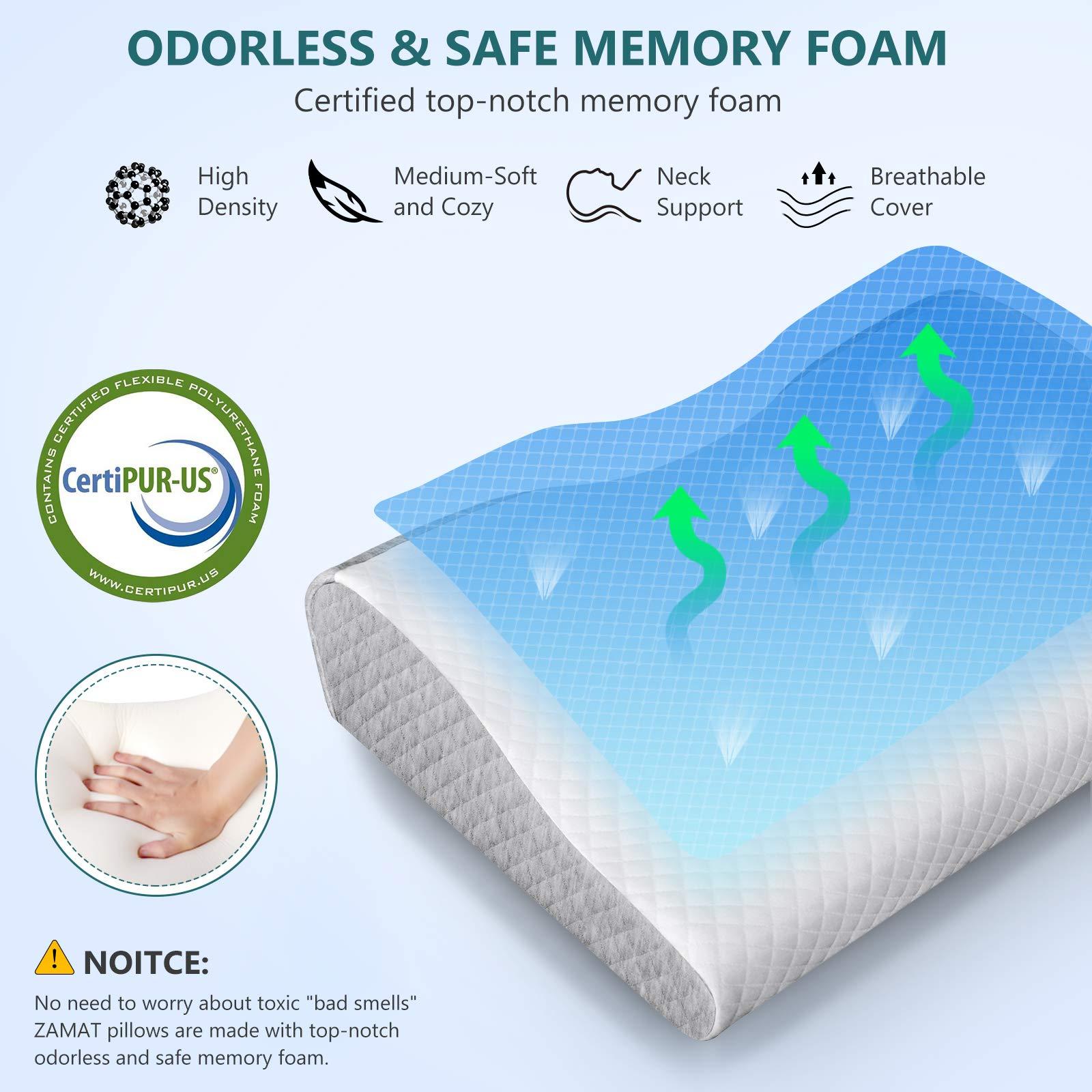 ZAMAT Contour Memory Foam Pillow for Neck Pain Relief, Adjustable Ergonomic Cervical Pillow for Sleeping, Orthopedic Neck Pillow with Washable Cover, Bed Pillows for Side, Back, Stomach Sleepers - Image 4