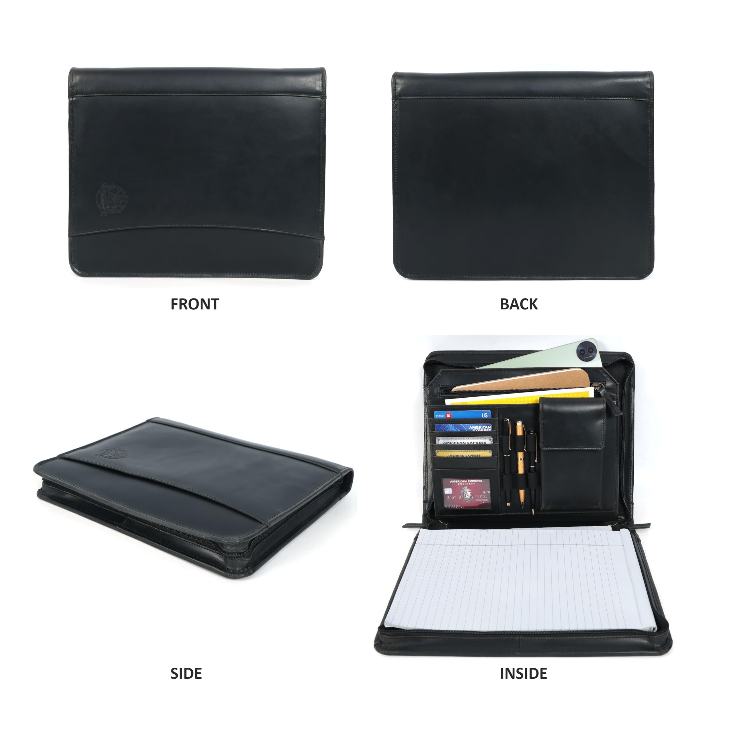 Leather Portfolio for Men, Portfolio Organizer with Zipper for Men Women, Leather Padfolio Business Resume Legal Pad Portfolio Notebook Binder for A4/Pad, Leather Folio Leather Folder (Black) - Image 5