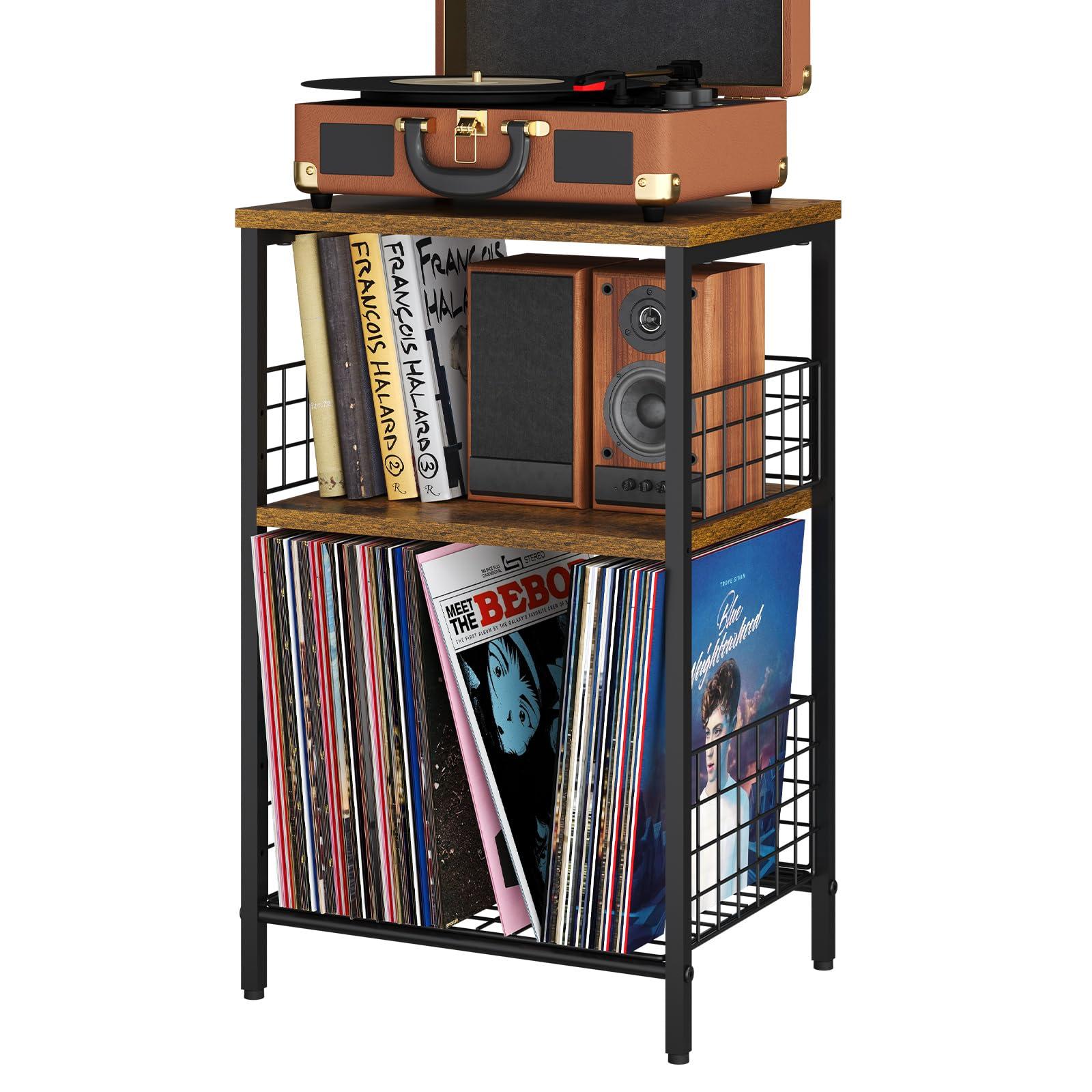 X-cosrack Side Table, Small End Table Record Player Stand with Storage, Vinyl Record Storage Night Stand for Living Room, Bedroom,Office(Patent Pending)(Rustic Brown & Black) - Image 6