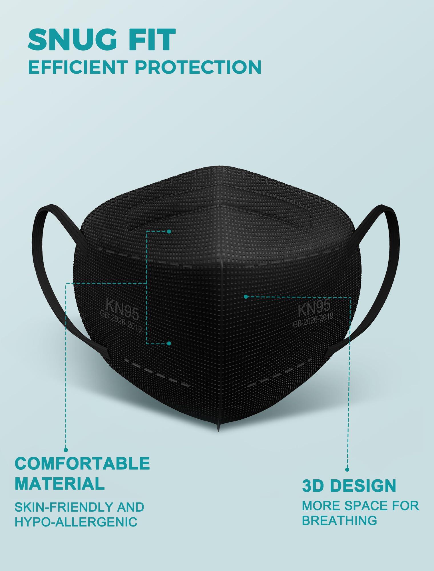 TOPMAX KN95 Face Masks 50 Pack 5-Ply Breathable Filter Efficiency≥95% Protective Cup Dust Disposable Masks Against PM2.5 Black - Image 4