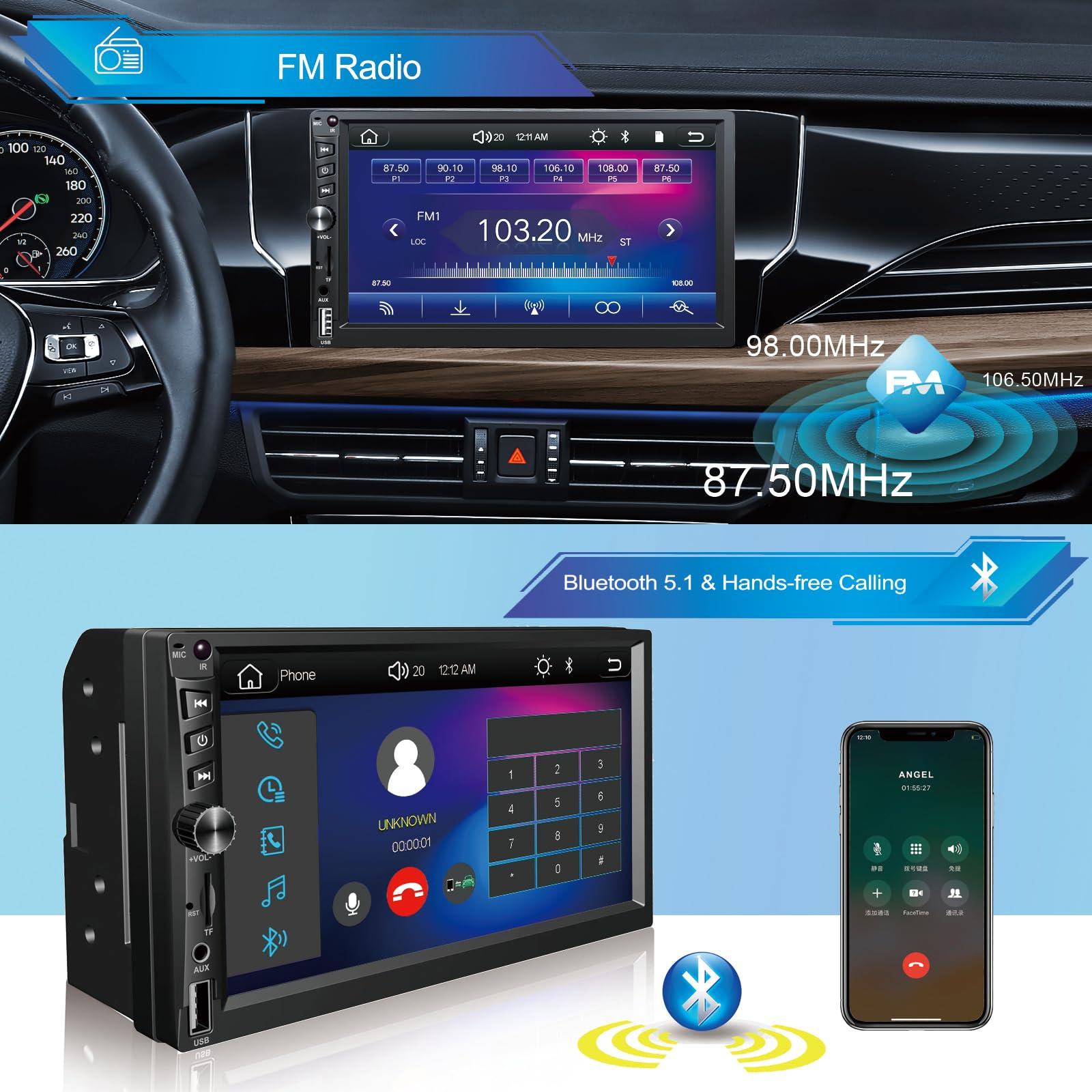 Wireless Double Din Car Stereo Works with Apple Carplay,7 Inch HD 1024 * 600 Touchscreen with Bluetooth 5.1,FM Car Radio,GPS Navigation,Backup Camera,Android Auto,Voice Control，USB/AUX/TF/SWC - Image 4