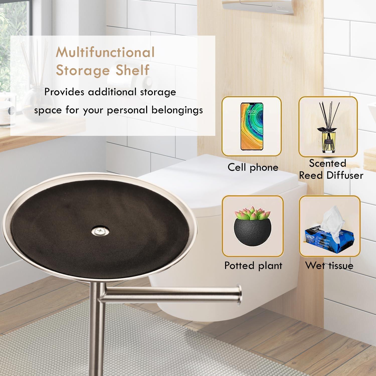 Kalitro Toilet Paper Holder Freestanding with Big Shelf, 4 Rolls Reserve Paper Holder Stand, Modern Paper Roll Holder with Storage Space for Phones (Brushed Nickel) - Image 3