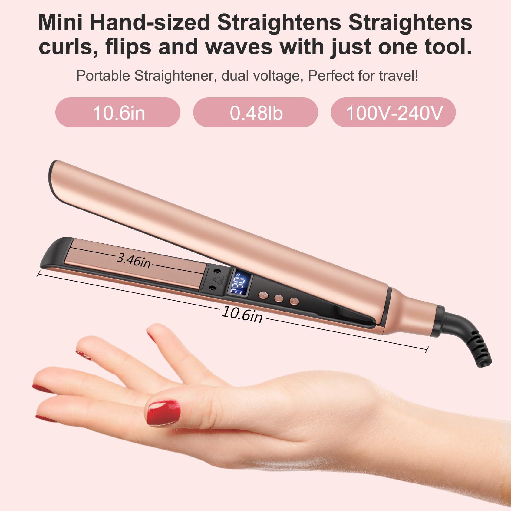Mini Flat Iron, Ceramic Mini Hair Straightener for Short Hair, Curls Bangs, Small Flat Irons Dual Voltage for Travel - Image 4