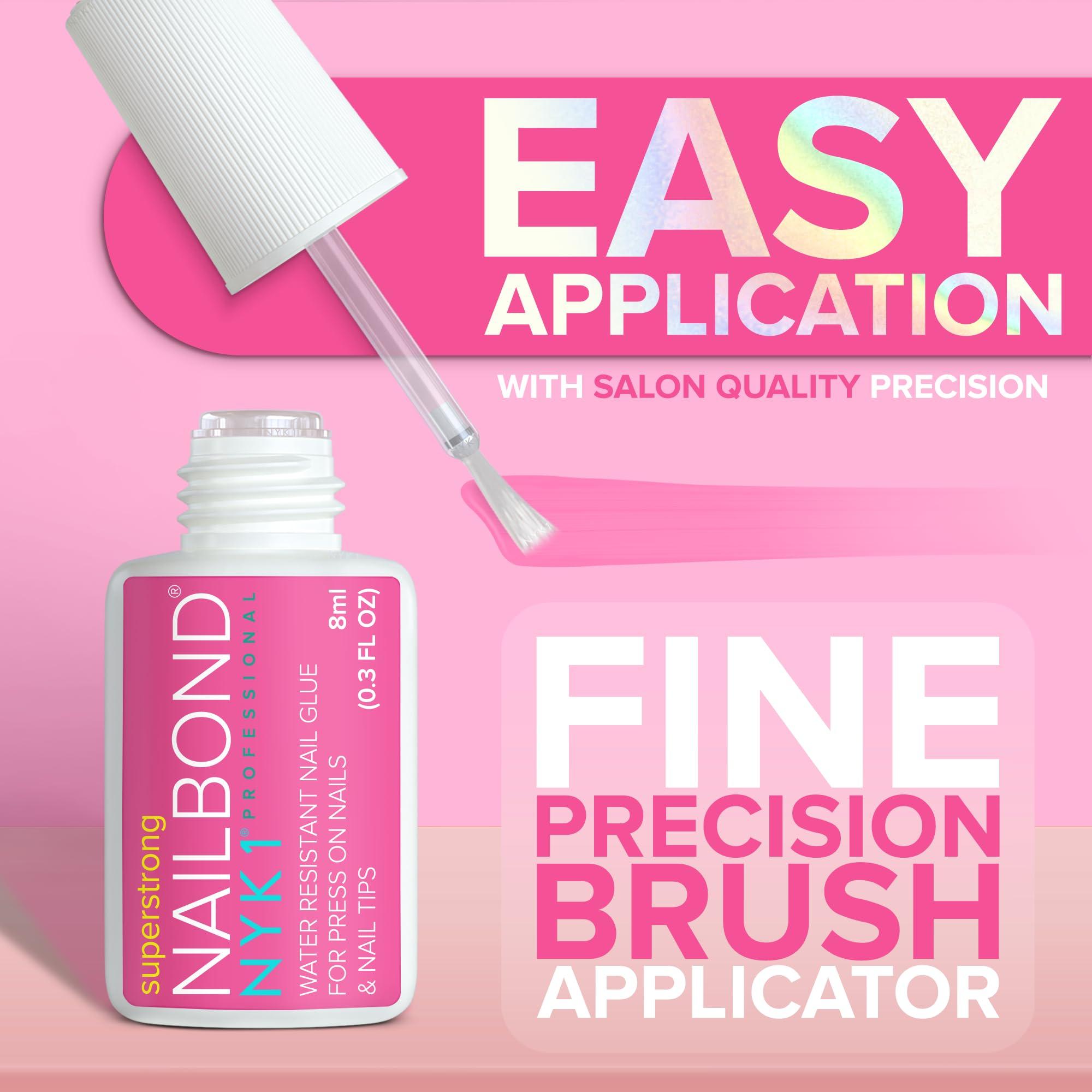 Super Strong Nail Glue for Press On Nails, Nail Tips & Acrylic Nails (8ml) NYK1 NailBond Brush On Glue for Press Ons, Tips & Acrylics - Long Lasting, Maximum Strength, Mess-Free Application - Image 3