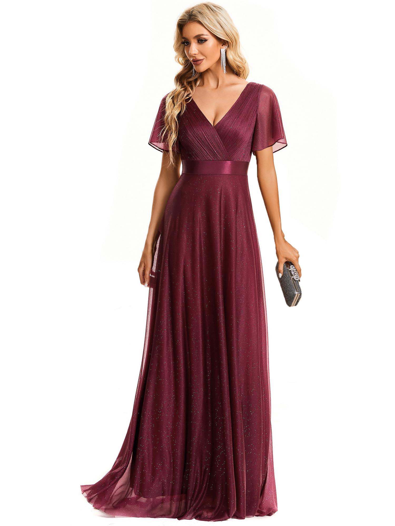 Ever-Pretty Womens Evening Dresses V Neck Short Sleeves A-line Glitter Formal Dresses 50159