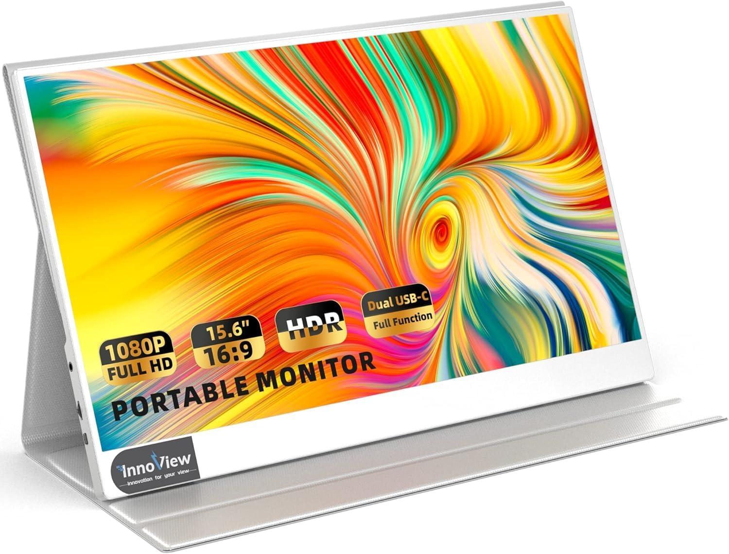 InnoView 15.6 Inch Portable Monitor IPS HDR 1080 FHD External Laptop Monitors with Smart Cover, USB Type-C Mini HDMI Travel Monitors for PC MAC Phone Xbox Switch PS4/5,with Cover