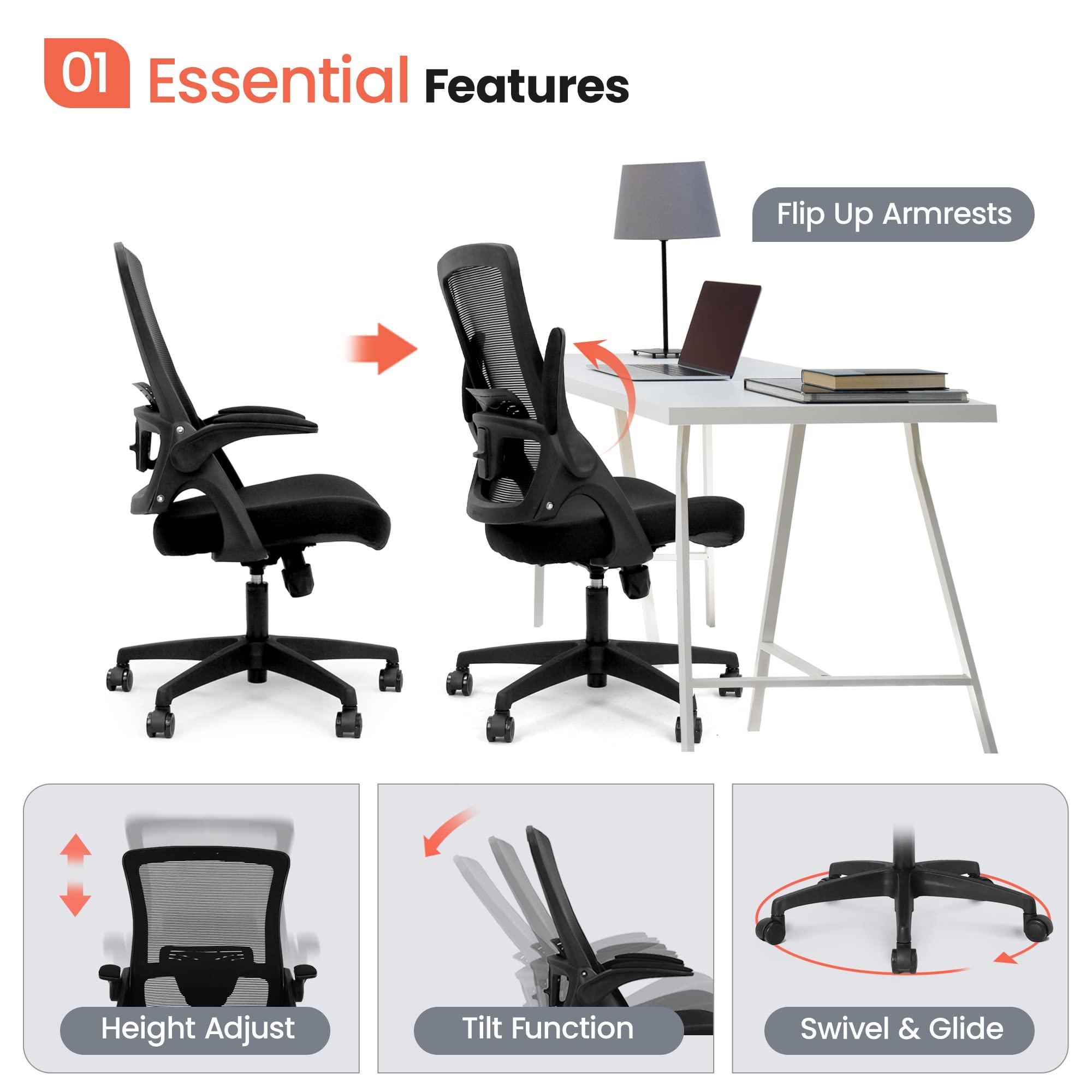 NEO CHAIR Office Desk Chair Computer High Back Mesh Gaming Seat with Ergonomic Adjustable Comfy Flip-up Armrests Lumbar Support Height for Home (Black) - Image 3