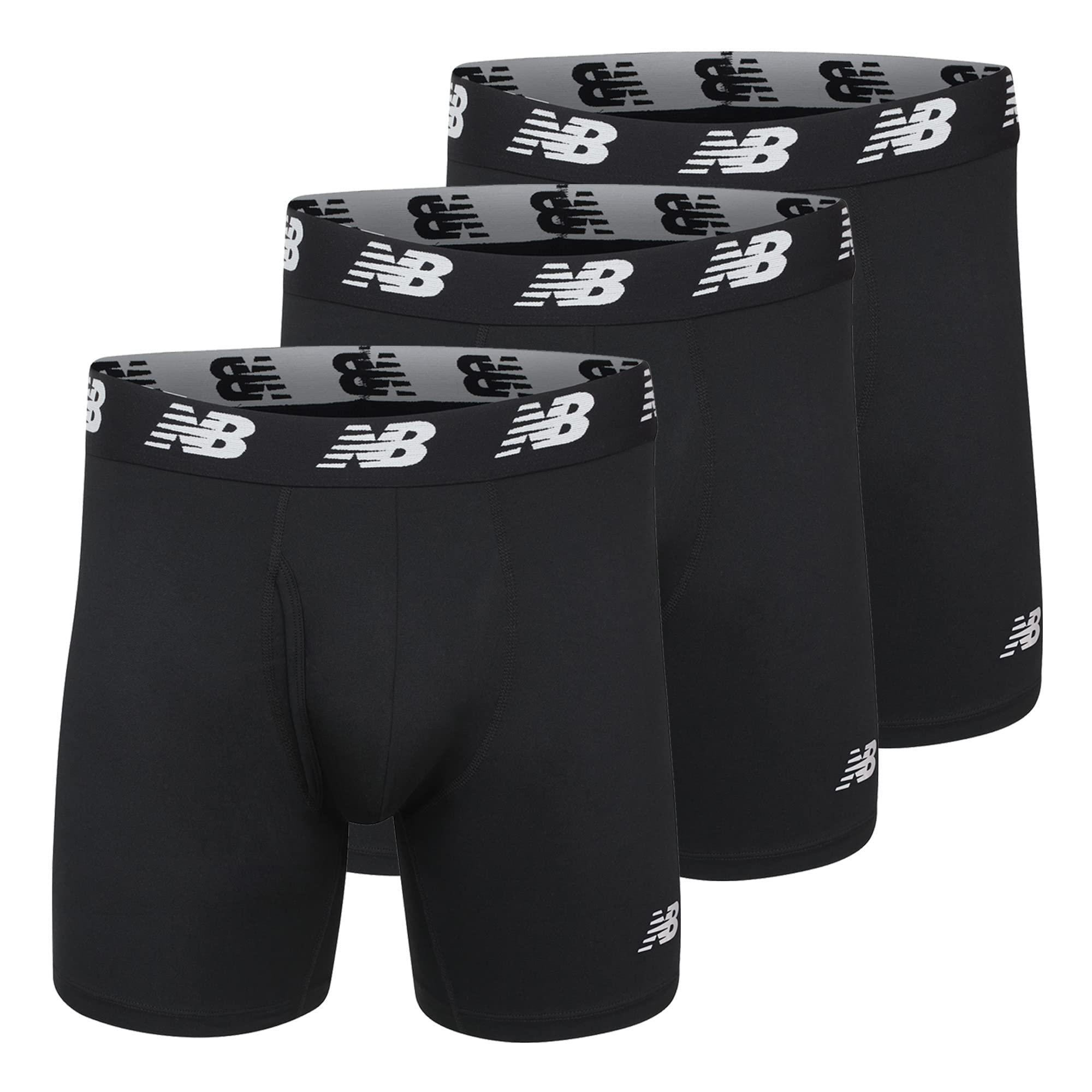 New Balance Men's Performance Boxer Briefs with Fly, Breathable Stretch Underwear, Moisture Wicking, Soft Waistband (3 Pack)