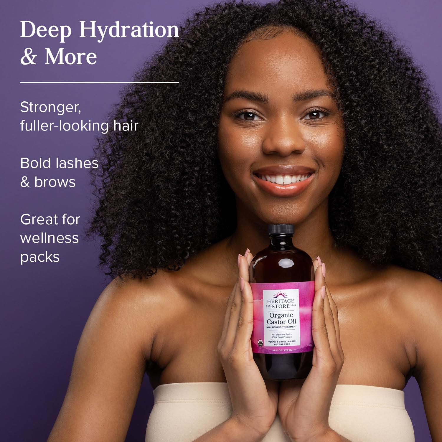 HERITAGE STORE Organic Castor Oil - Glass Bottle - Nourishing Treatment for Hair and Skin - Eyelash Serum for Eyelashes, Brows, Castor Oil Packs - Cold Pressed, Hexane Free, Vegan 16oz - Image 2