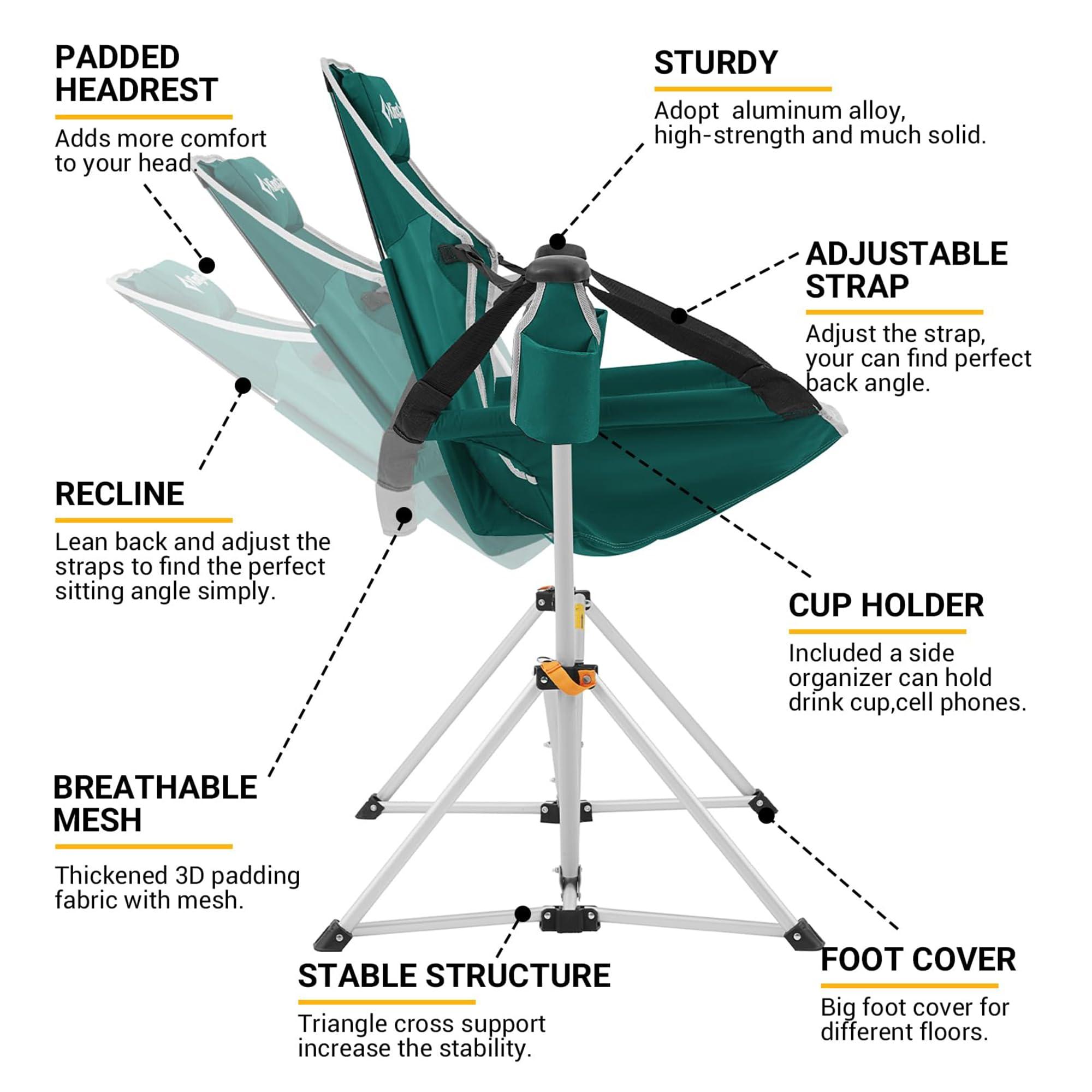 KingCamp Hammock Chair with Footrest, Swinging Portable Folding Camping Chairs for Adults MAX 400lbs Heavy Duty Foldable Oversized Rocker with Cup Holder Pillow for Outdoor Beach Patio Sport Lawn - Image 4