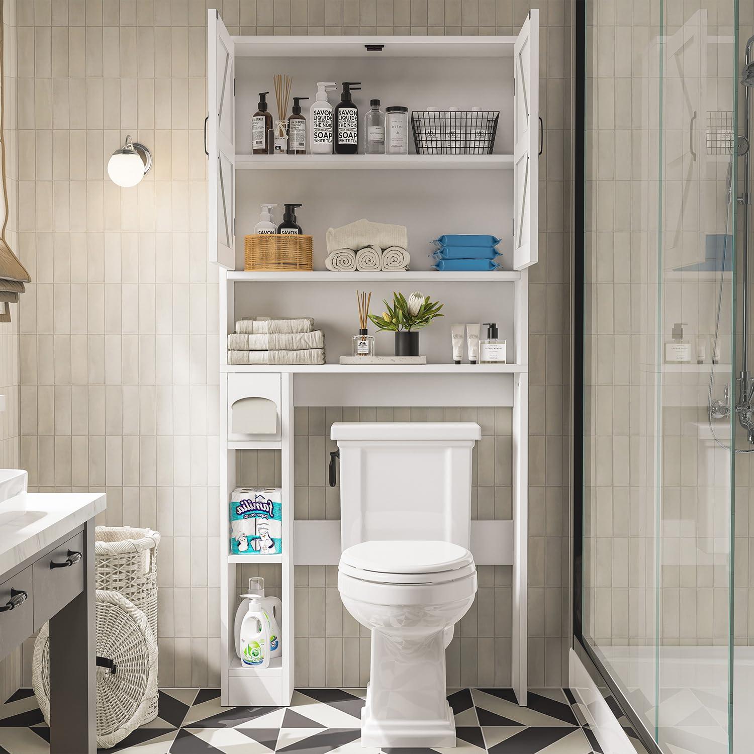 oneinmil Over The Toilet Storage Cabinet with Tissue Holder, 70" Tall Bathroom Cabinet with Doors and Adjustable Shelves, Family Storage Rack for Bathroom, Laundry - Image 4