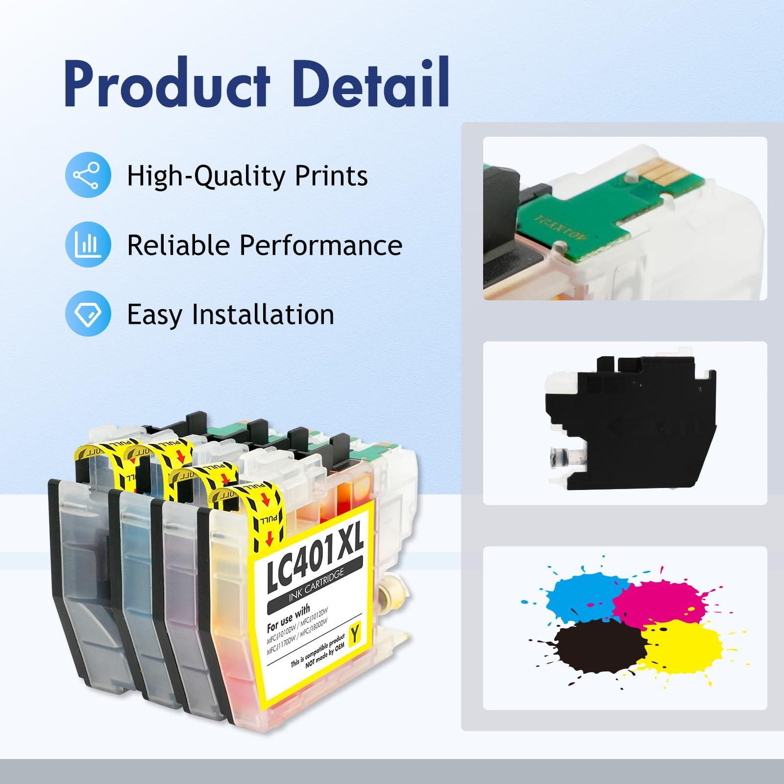 LC401 LC401XL MFC-J1010DW Ink Cartridges for Brother Printer LC 401 401XL for MFC-J1010DW MFC-J1170DW MFC-J1012DW MFC-J1800DW MFC J1010DW - 4 Pack High Yields Black Cyan Magenta Yellow - Image 7
