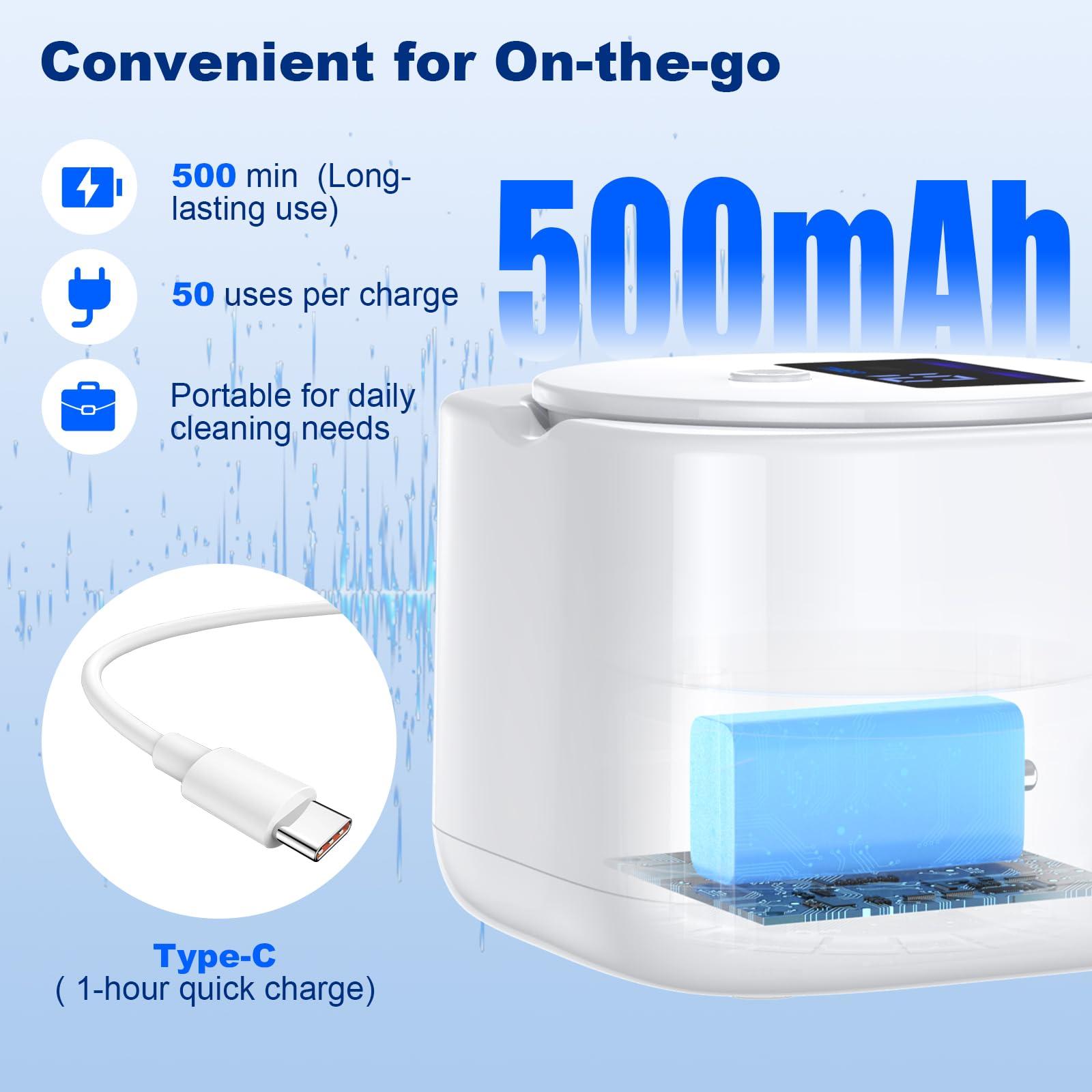 Rechargeable Ultrasonic Retainer Cleaner Machine, 45kHz Denture & Night Guard Cleaner with 200ML Dental Cleaning Pod for Retainers, Aligners, Mouth Guards - Image 3