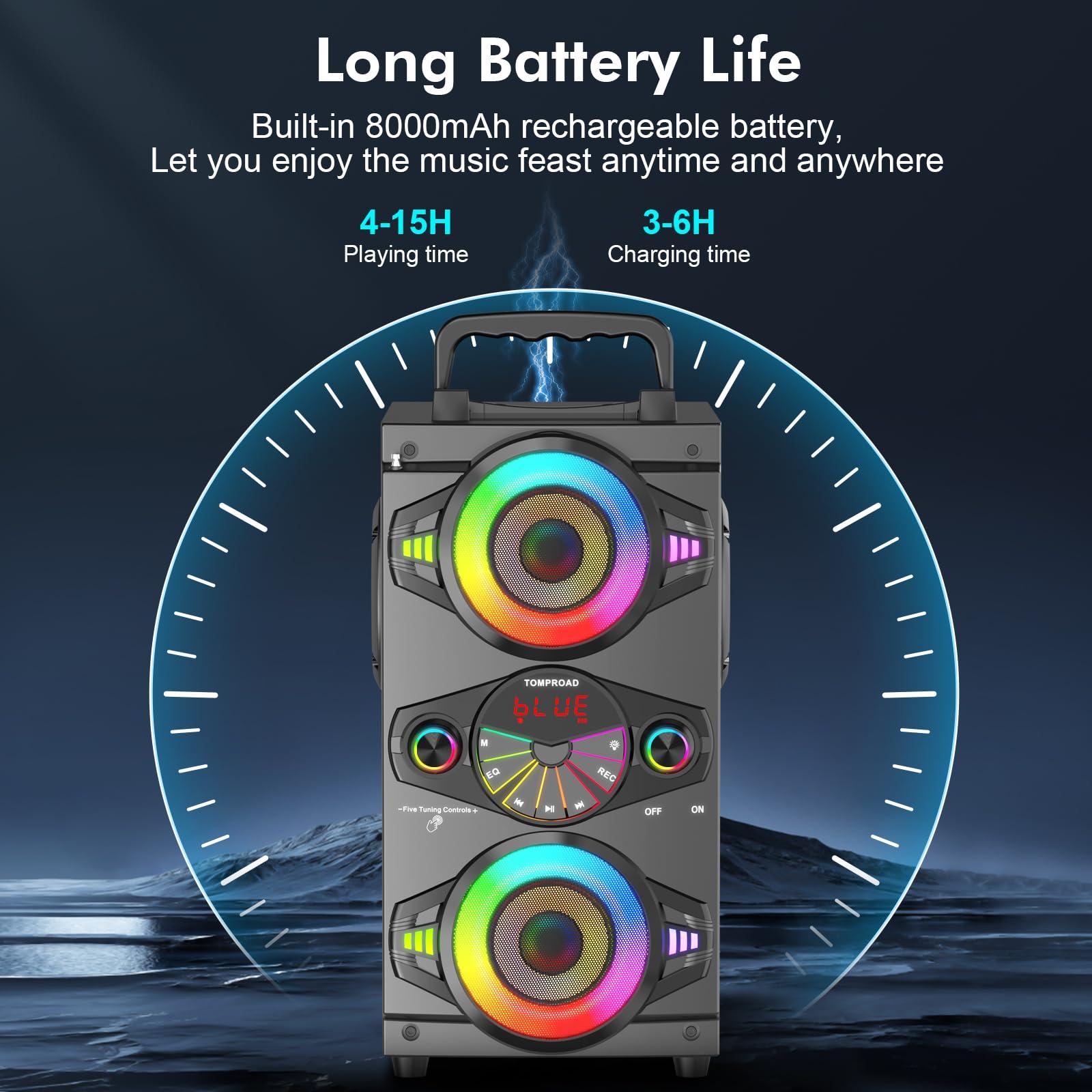 Bluetooth Speakers, 60W Portable Wireless Loud Outdoor Home Party Bluetooth Speaker with Subwoofer, FM Radio, LED Colorful Lights, Microphone, Remote and Big Powerful Stereo Deep Bass Sound Boombox - Image 4