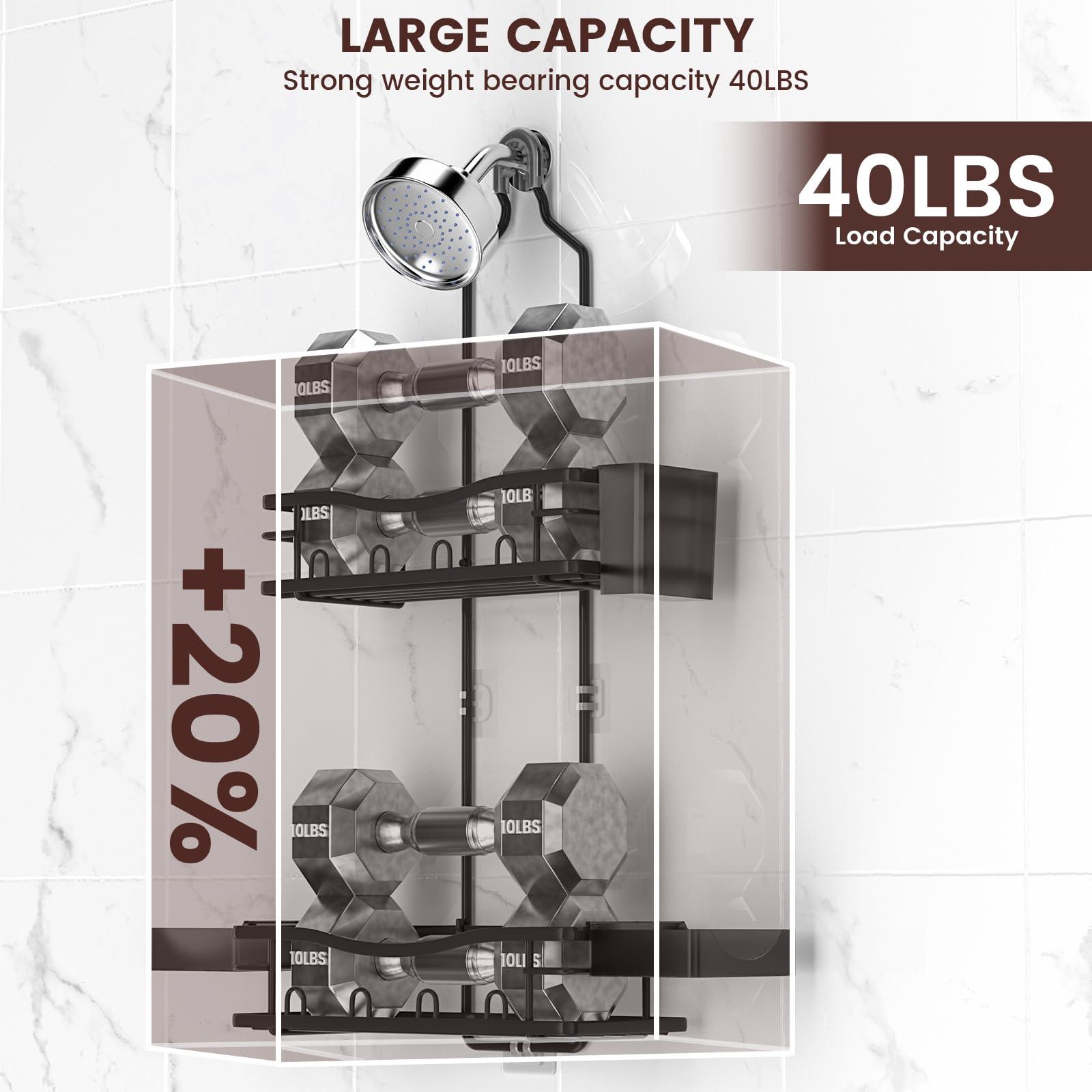 REINHARDT Shower Caddy Hanging, Rustproof Shower Caddy Anti-Swing Shower Organizer Over Showerhead No Drilling Shower Racks with Soap Holder Multi Hooks Bathroom Storage for Shampoo Sponge, Black - Image 4