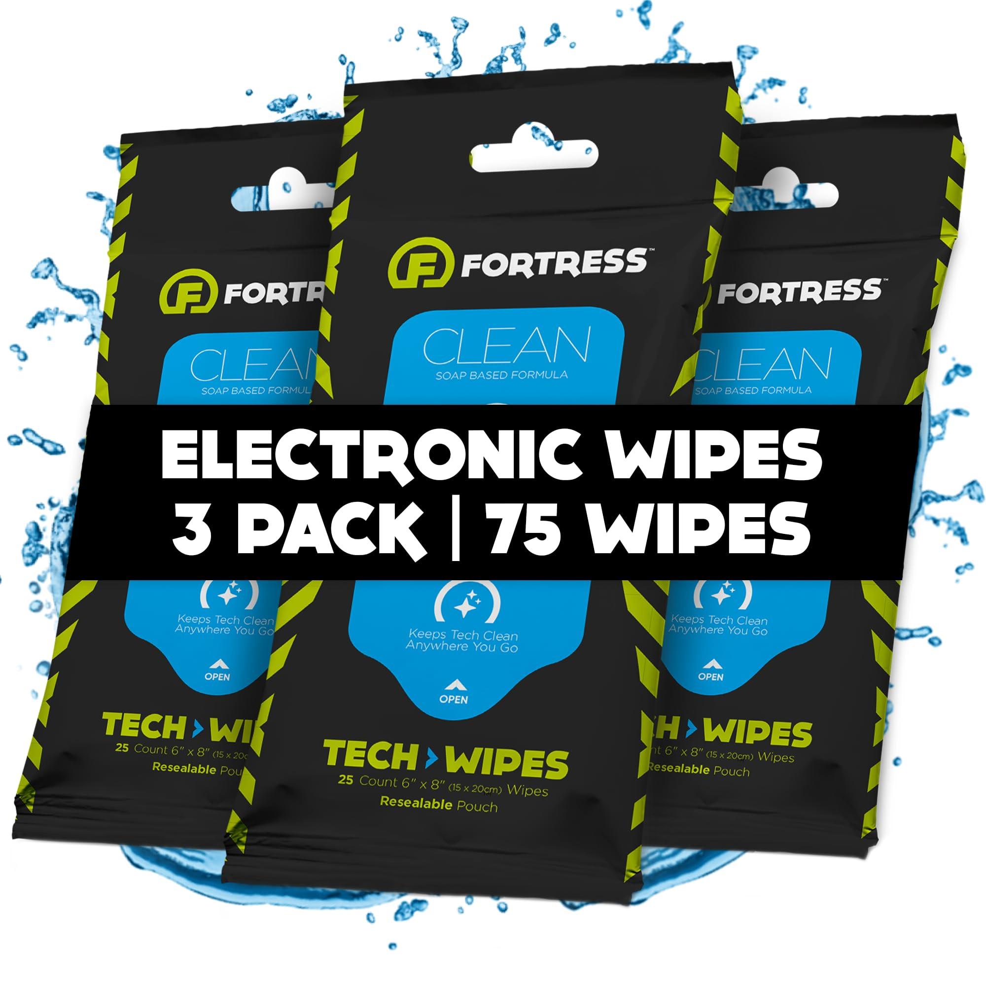 Fortress Electronic Wipes (25 ct, Pack of 3) To-Go Tech Wipes for Screens, Phones, Keyboards, TV Monitors, Computer Screens, and More [Travel Size] Skin-Safe