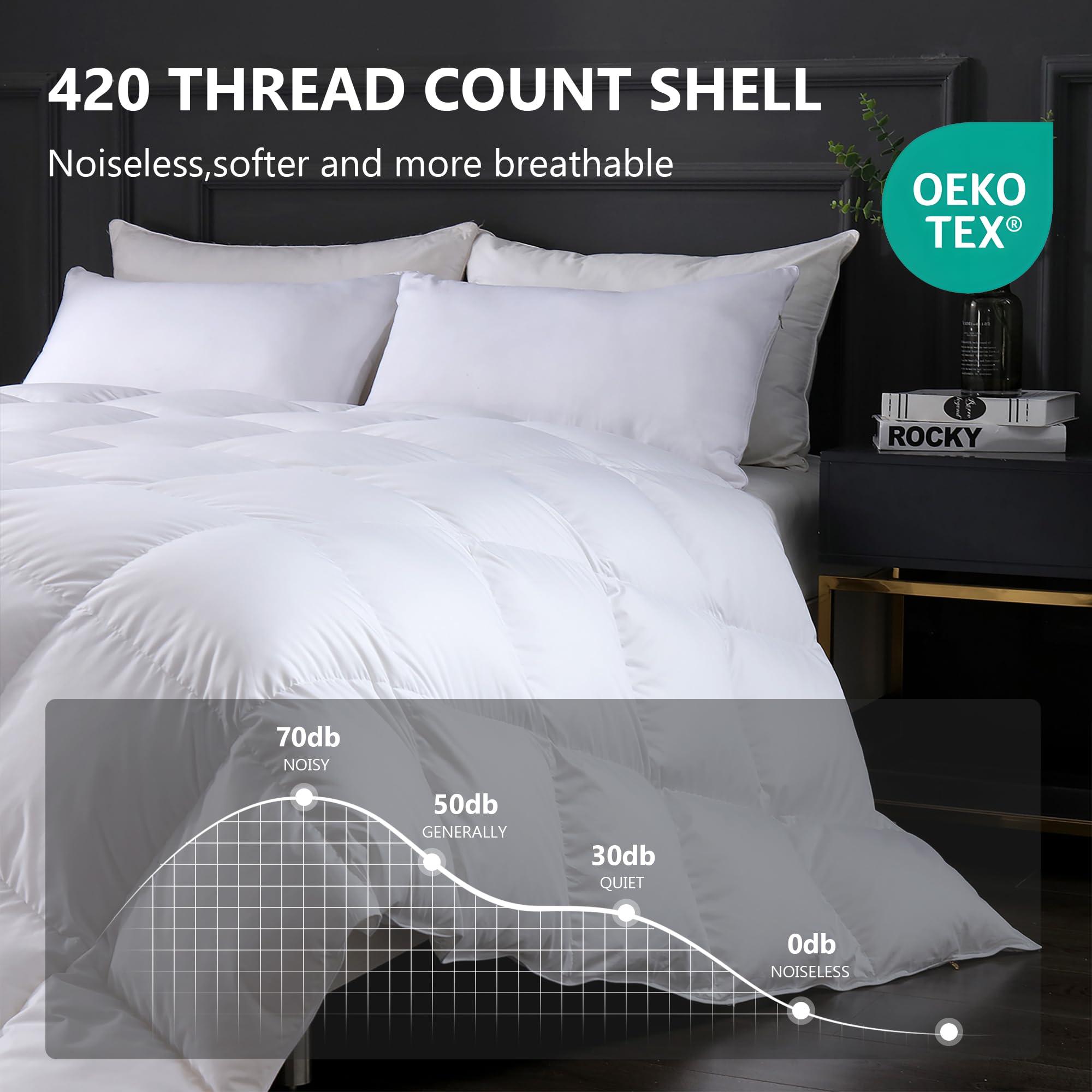 LEYCAY 850 Fill-Power Luxury Feather Down Duvet Queen Size,All Season Fluffy Duvet Insert,Soft 420TC Down Proof Fabric,50 Oz Medium Warmth Down Comforter,Machine Washable(White,90x90 Inches) - Image 4