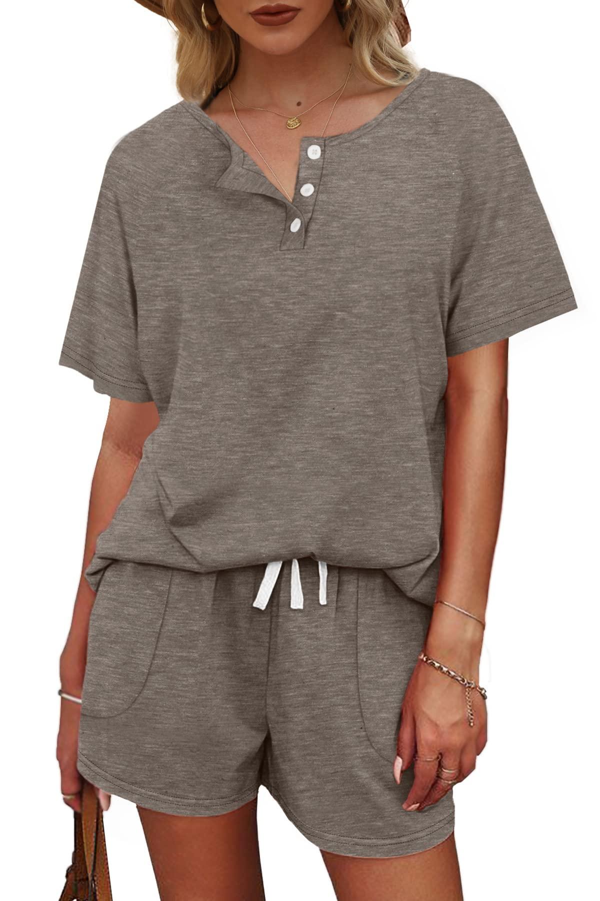 WIHOLL Two Piece Outfits for Women Lounge Sets Button Down Top and Shorts Set Sweatsuits with Pockets - Image 3