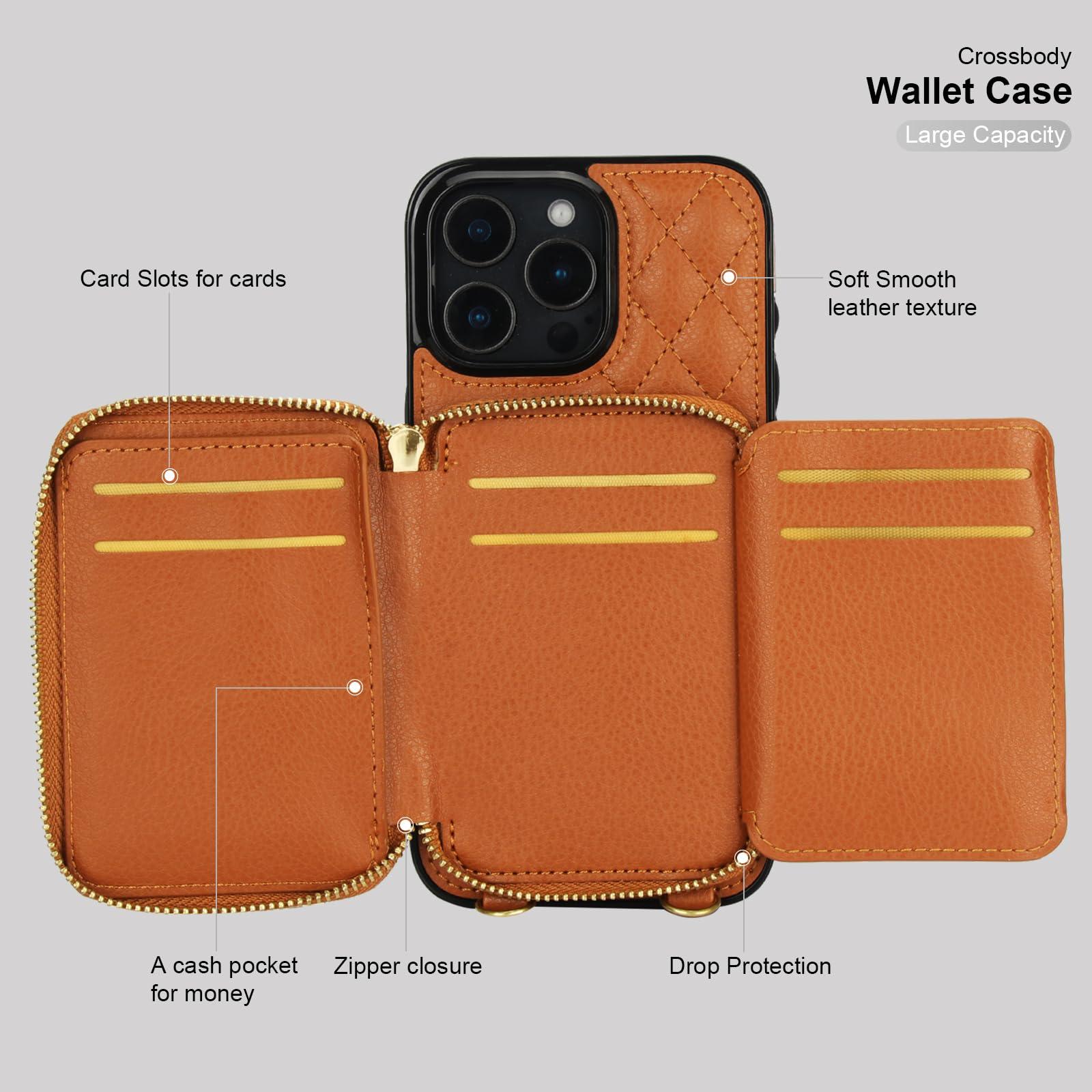 Bocasal Crossbody Wallet Case for iPhone 16 Pro Max, RFID Blocking PU Leather Zipper Handbag Purse Flip Cover, Kickstand Folio Case with Card Slots Holder Wrist Strap Lanyard 5G 6.9 Inch (Brown) - Image 7