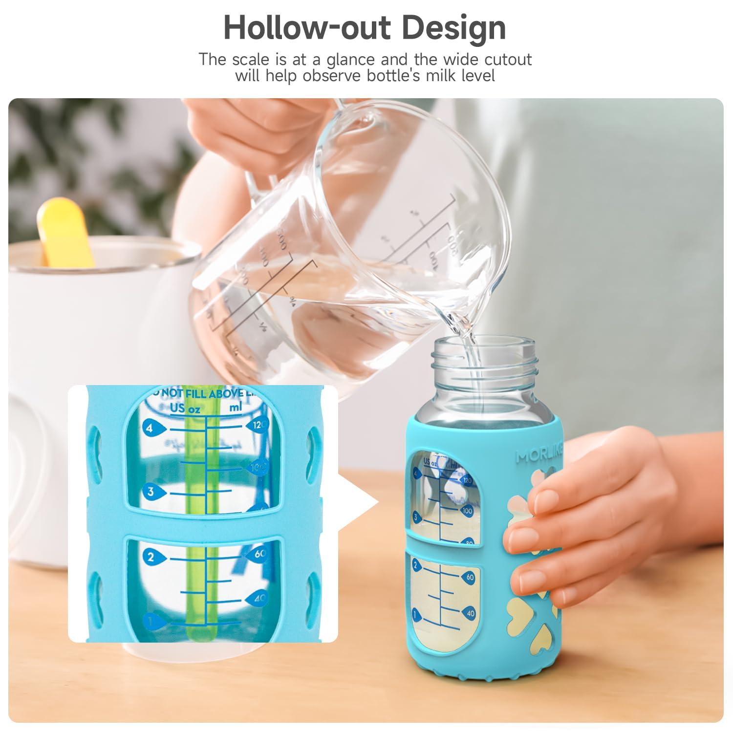 MORLIKE 4 Pack Silicone Sleeves Fit for 4 oz/120 mL Dr. Brown's Natural Narrow Glass Baby Bottle, 100% Silicone Covers Protect Glass Bottle, Easy to Grip Baby Bottle Holders for SB41001-P4, SB42003-P2 - Image 5