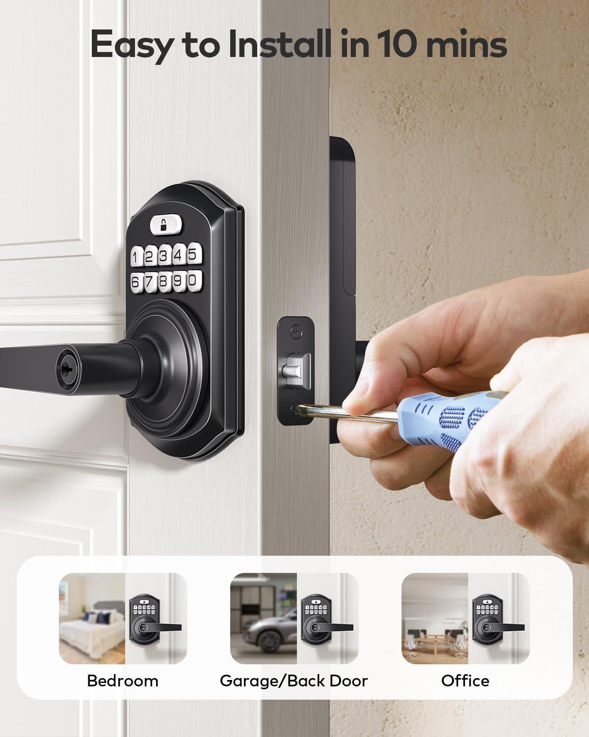 TEEHO TE004 Keyless Entry Keypad Door Lock with Handle - Front Digital Door Electronic Deadbolt with Anti-Peeping, Auto Lock & Passage Mode - Easy Installation - Matte Black - Image 8
