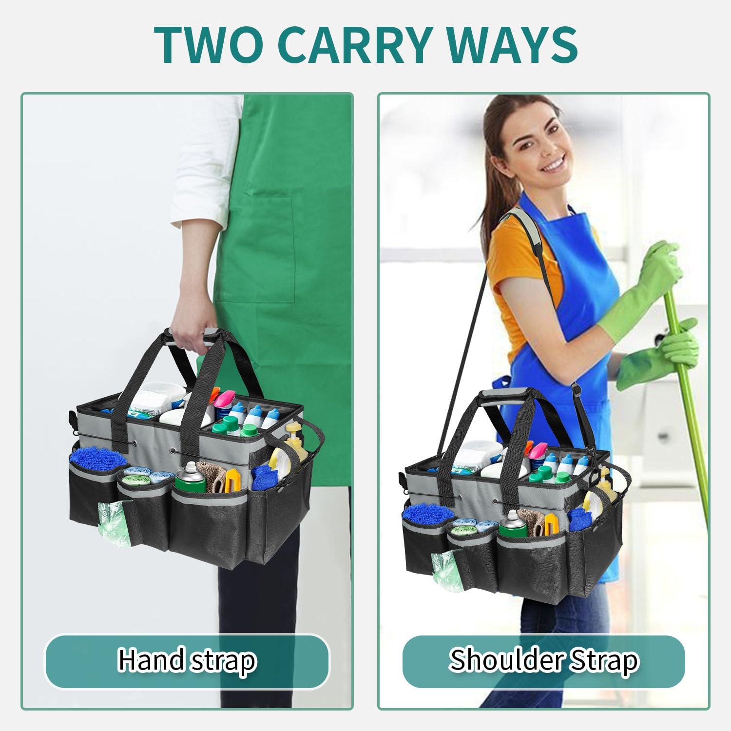 BOHEMIABY Cleaning Bags for Housekeepers, Large Cleaning Supplies Organizer with Handles & Shoulder Strap, Cleaning Caddy Bag with Foldable Divider for Cleaners, Car Horse Cleaning Bag(Grey) - Image 6