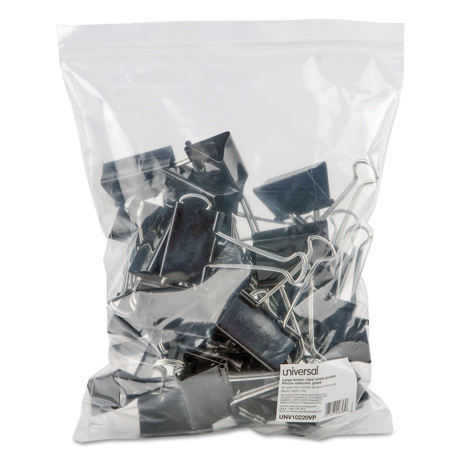 Universal 10220VP Large Binder Clips, Zip-Seal Bag, 1-Inch Capacity, 2-Inch Wide, Black, 36/Bag - Image 3