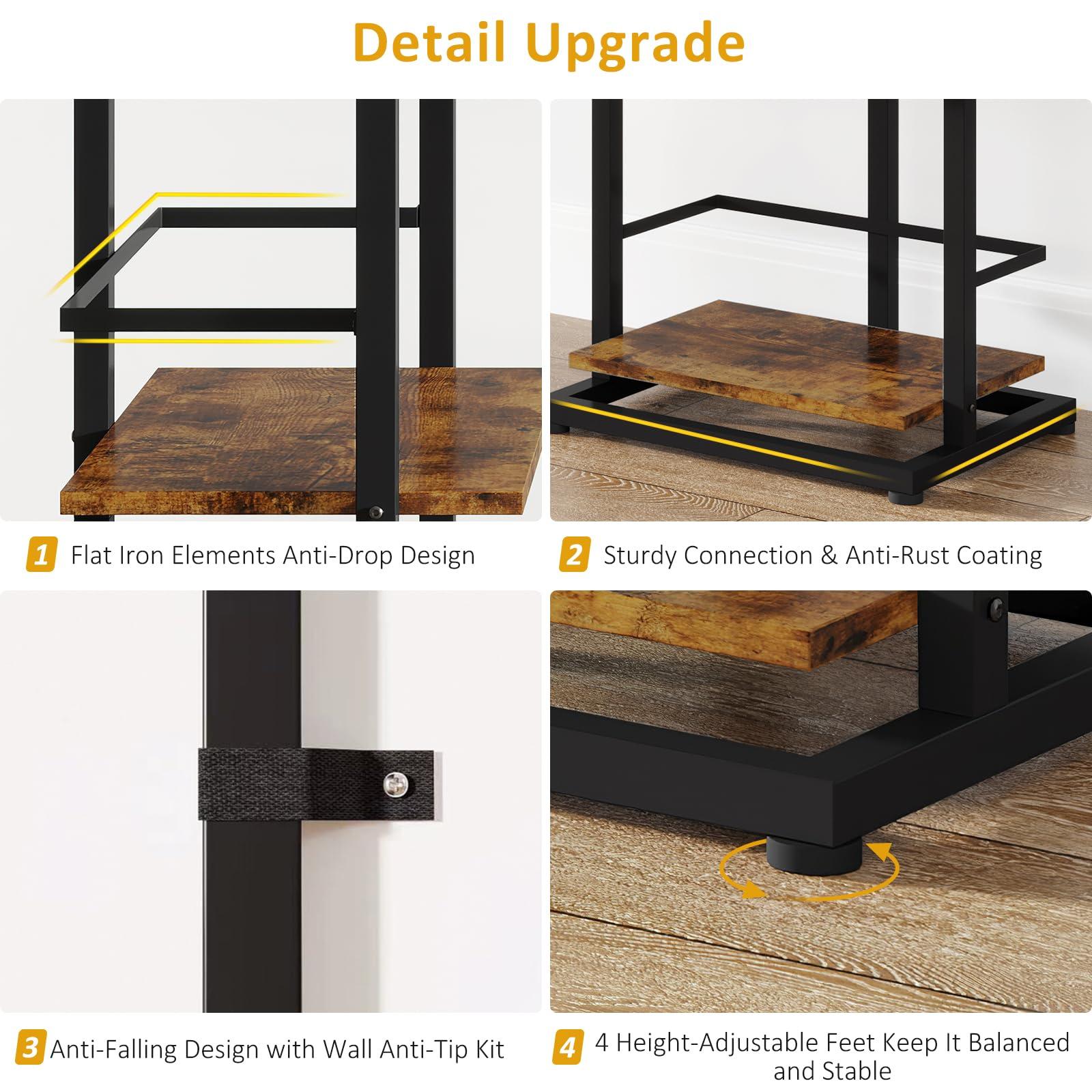Hosfais Book Shelf Narrow Bookshelf: 5 Tier Wood Bookcase with Metal Edge Protection Industrial Modern Bookshelf Book Storage Organizer for Living Room Bedroom Home Office (Rustic Brown) - Image 5