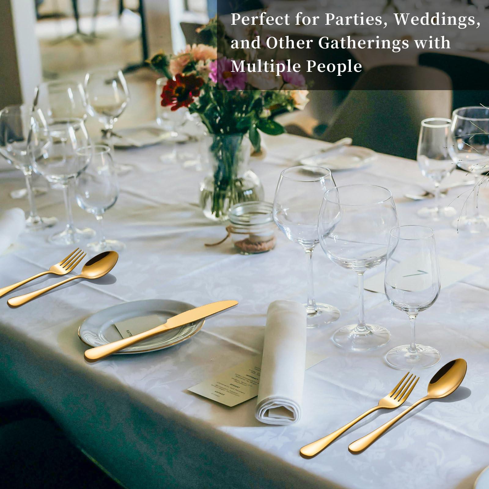 60-Pcs Gold Silverware Set - Stainless Steel Flatware Cutlery Set Service for 20, Mirror Polished Gold Flatware Set Include Forks Spoons Knives for Home, Wedding, Restaurant, Dishwasher Safe - Image 7