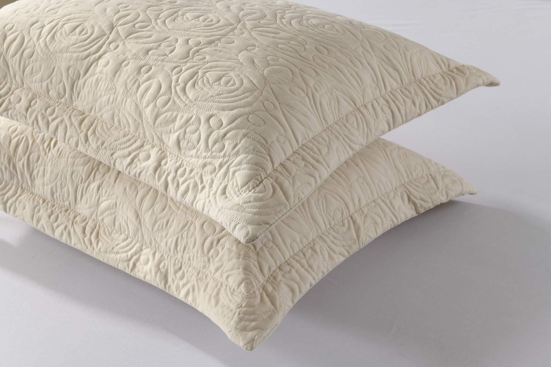 MarCielo 2-Piece Embroidered Pillow Shams, Queen Size Decorative Microfiber Pillow Covers Set, Standard Size Beige - Image 3