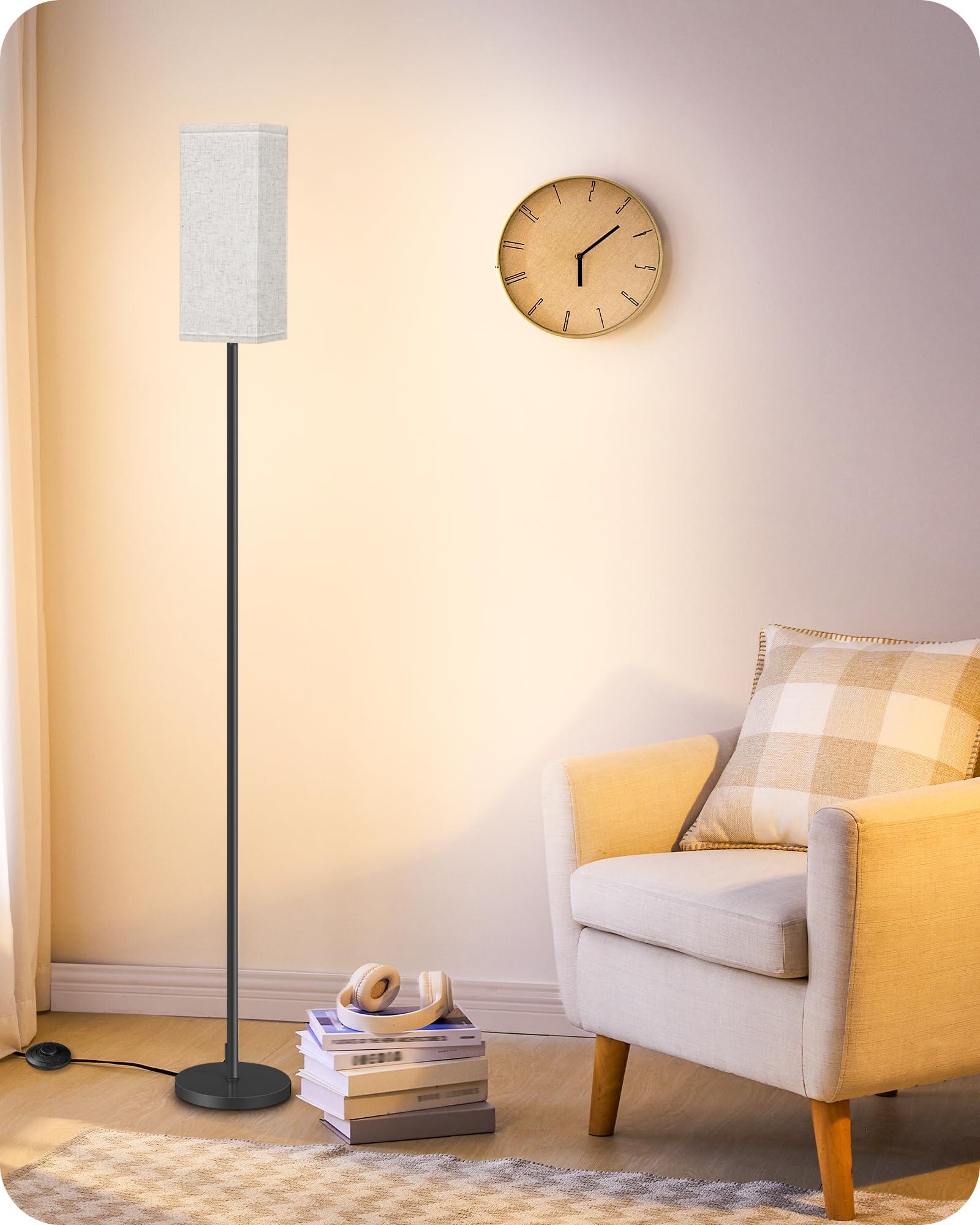 GOEBLESON Floor Lamp, Pole with Foot Switch, Modern Standing Lamp Lampshade, Minimalist Freestanding Lamp (Bulb Not Included), for Living Room, Bedroom Office FCC Listed, Black and Beige E07LD05