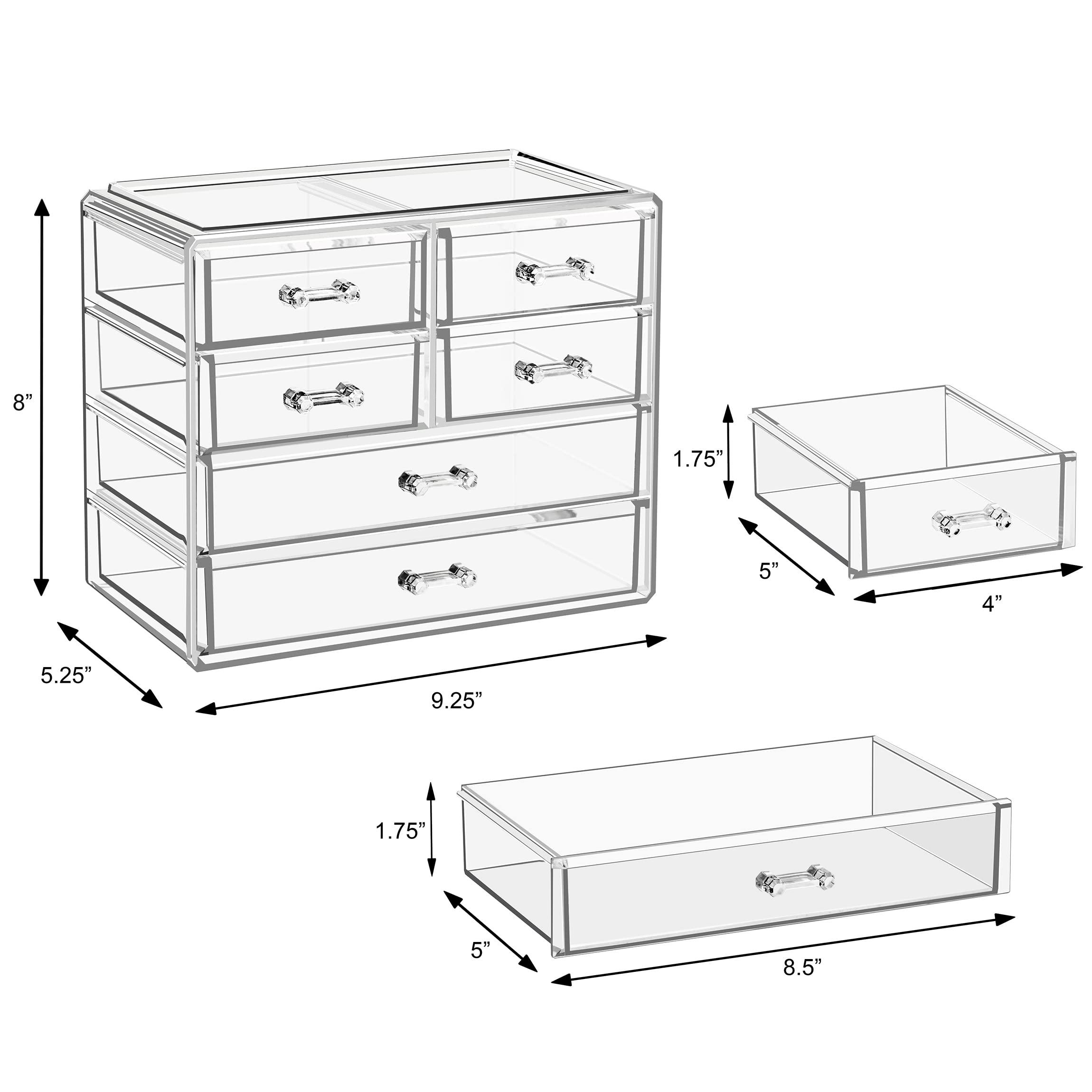 Sorbus Clear Makeup Organizer Display - Stylish Organization and Storage Case for Cosmetics, Jewelry & Hair Accessories - Space Saving Makeup Organizer for Vanity & Bathroom (2 Large, 4 Small Drawers) - Image 3