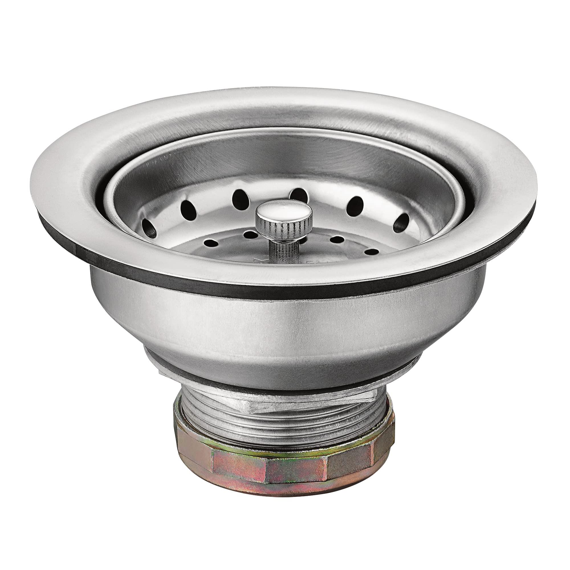 MOEN 22036 Collection 3-1/2 Inch Kitchen Sink Stainless Steel Basket Strainer with Drain Assembly, Pack of 1, Stainless