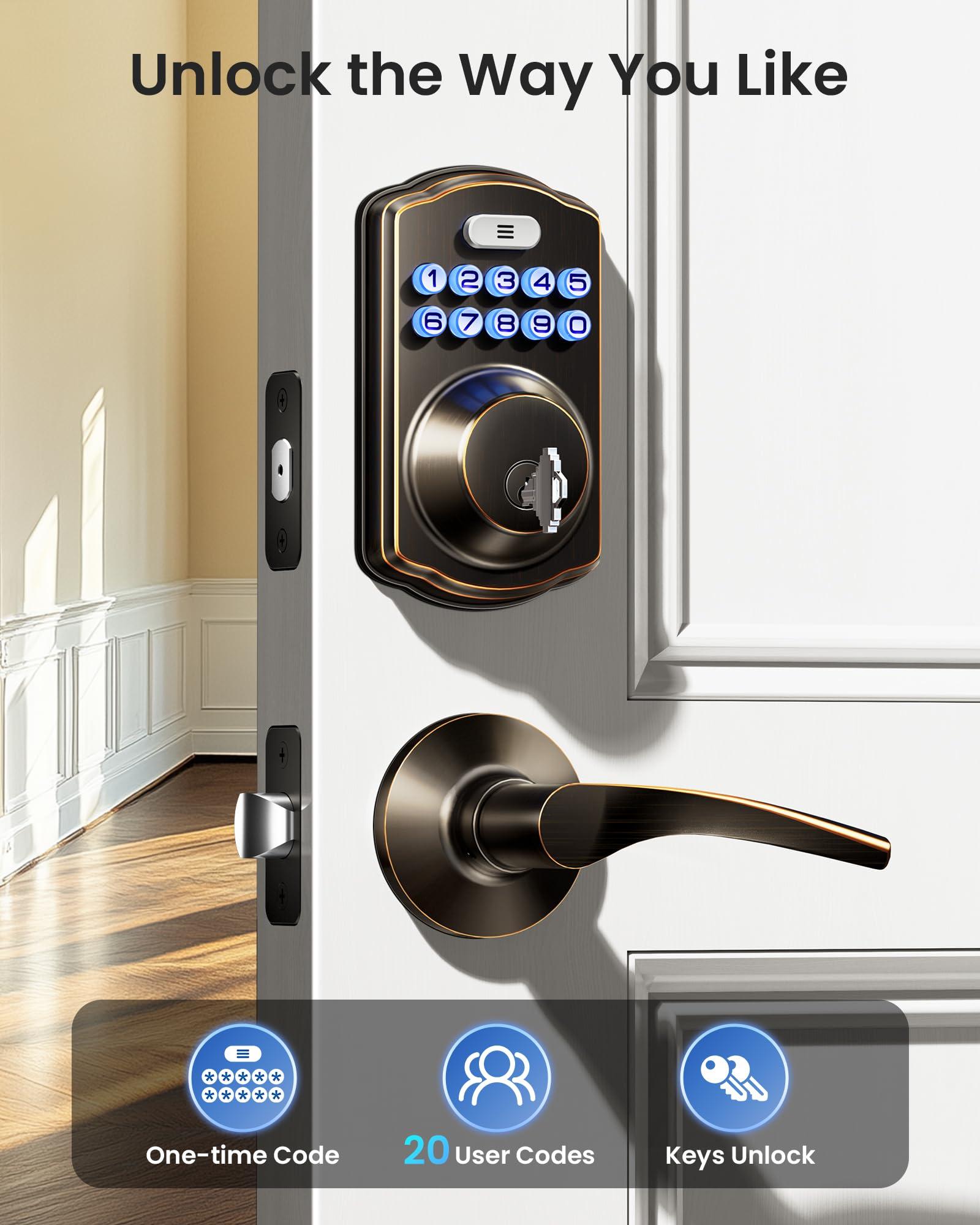 Veise Keyless Entry Door Lock with 2 Lever Handles - Electronic Keypad Deadbolt, Easy Installation Digital Smart Front Door Lock Set, Oil Rubbed Bronze - Image 2