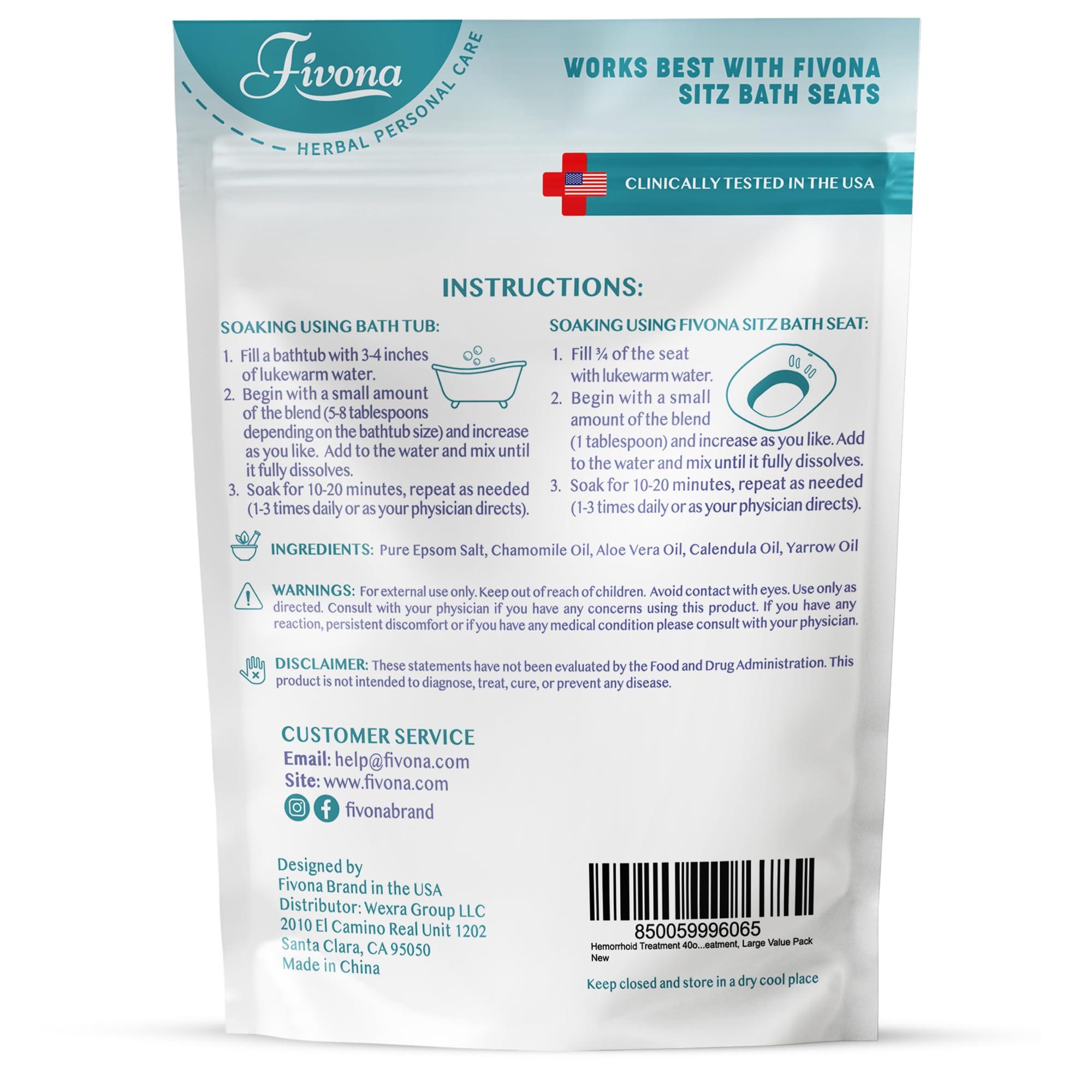 Hemorrhoid Treatment 40oz, Fivona Sitz Bath Salts, Postpartum Soaking Blend Epsom Salt with All Natural Oils for Self Care, Bartholin Cyst Treatment, Large Value Pack - Image 9