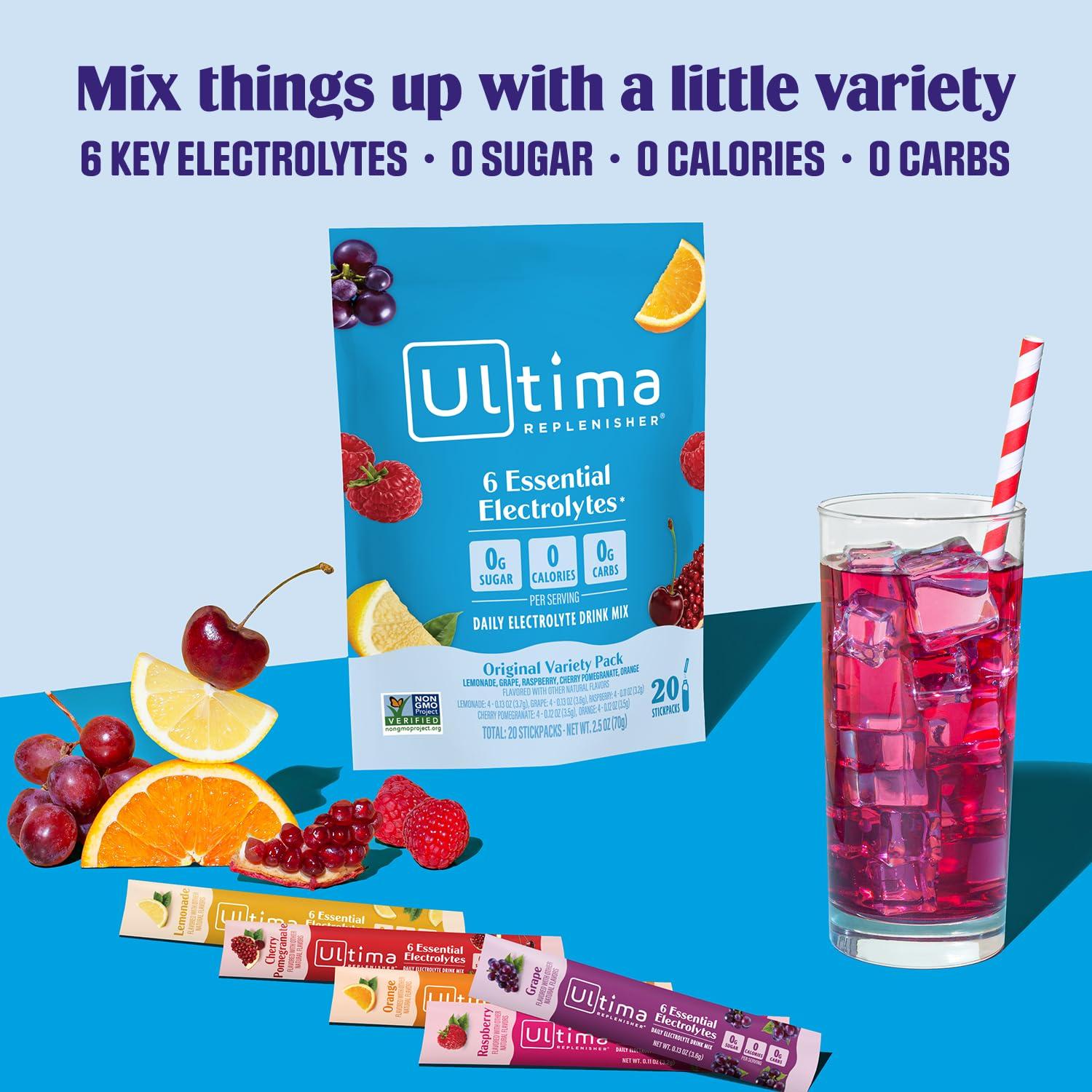 Ultima Replenisher Daily Electrolyte Powder Drink Mix – Sugar Free – Original Variety, 20 Stickpacks – Hydration Packets with 6 Electrolytes and Minerals – Keto Friendly, Vegan, Non-GMO - Image 4
