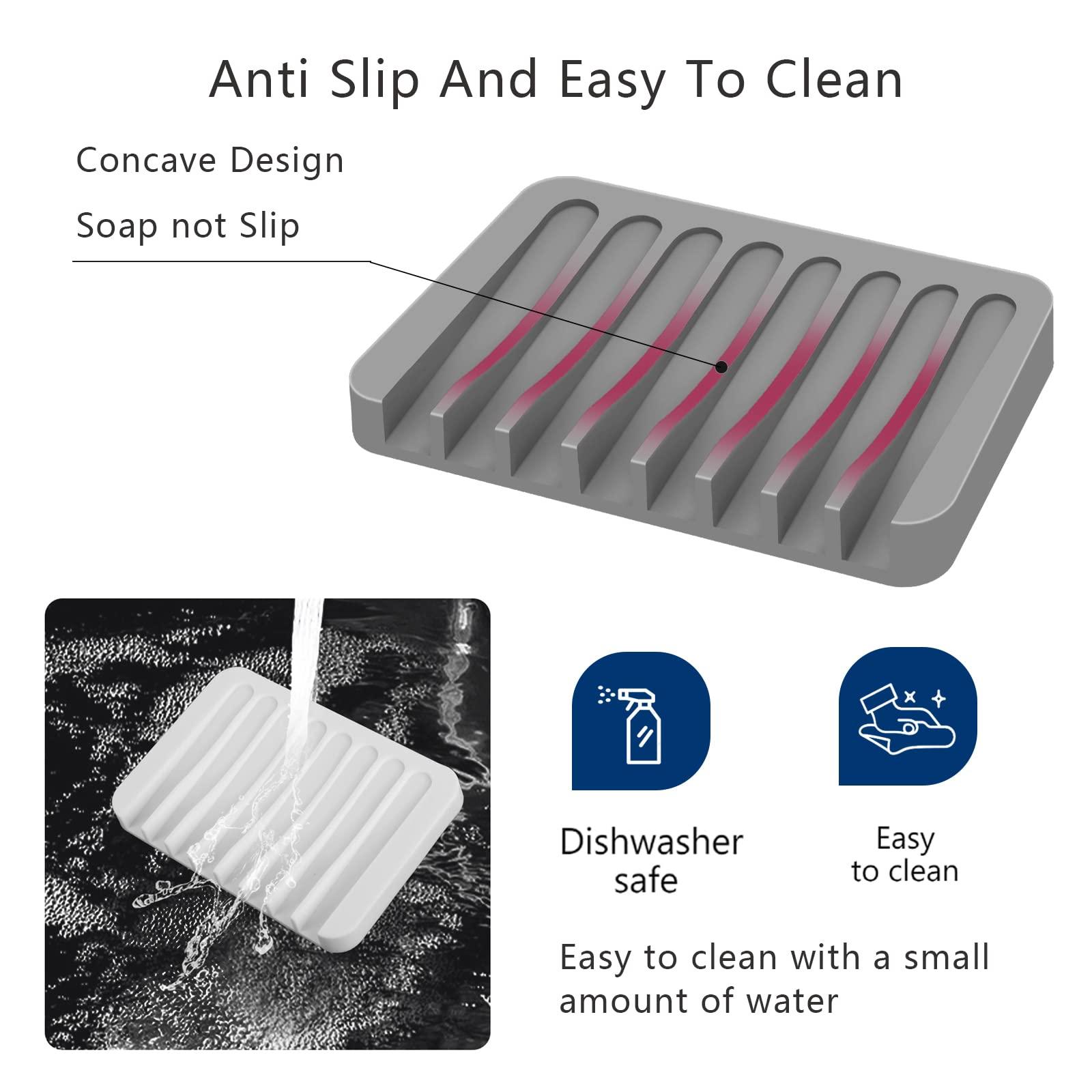2PCS KAJUDA Self Draining Soap Dishes, Premium Silicone Soap Holder & Saver for Shower, Bathroom, Bath Tub, Razor, Sponges, Bar Soap Dish to Keep Soap Dry, Can Extend Soap Life, Easy Clean (Grey) - Image 6
