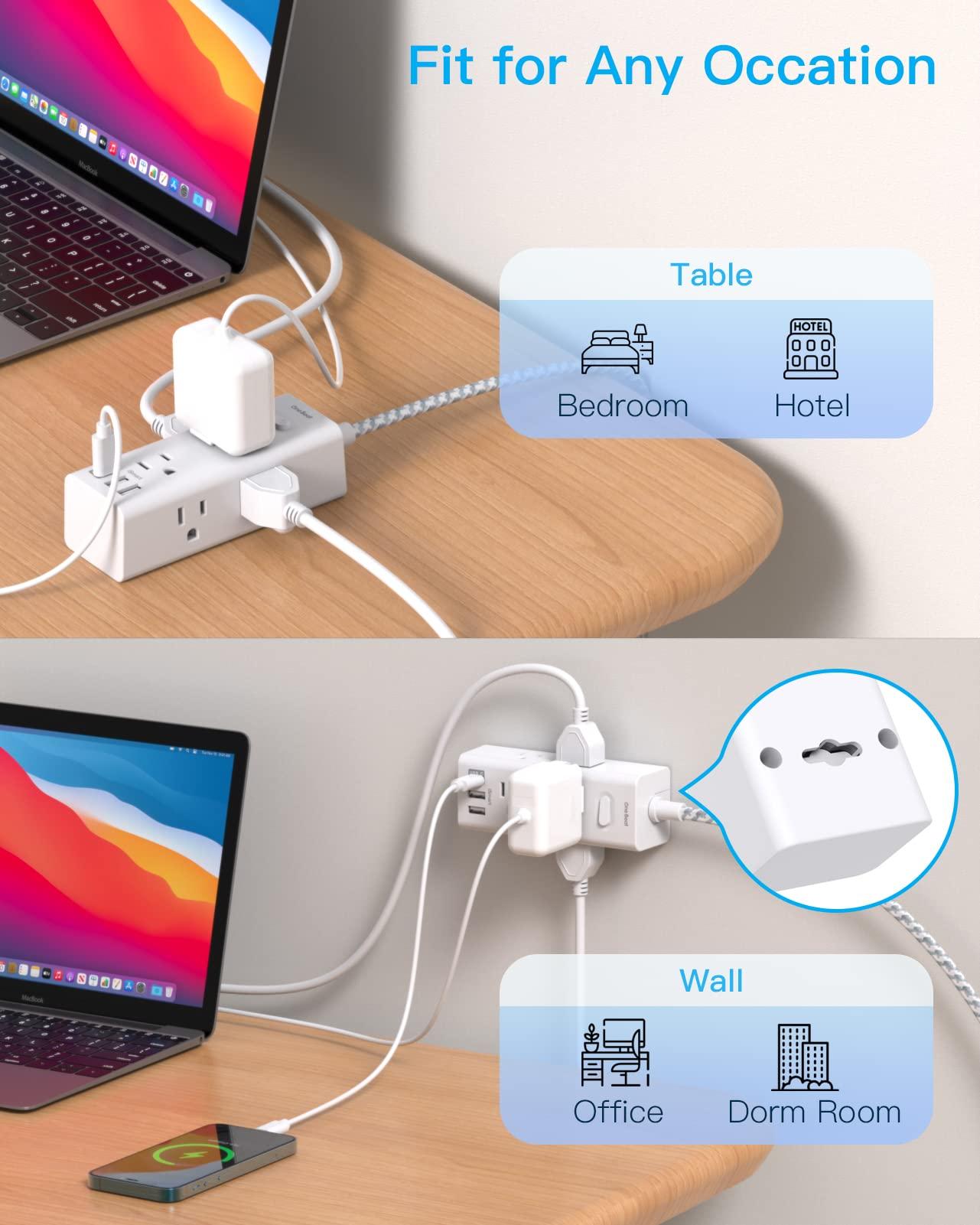 10 Ft Power Strip Surge Protector - One Beat 6 Widely Outlets with 3 USB Ports(1 USB C), 3 Sided Outlet Extender, Flat Plug Extension Cord, Wall Mount Power Strip for Home Office Travel College Dorm - Image 7