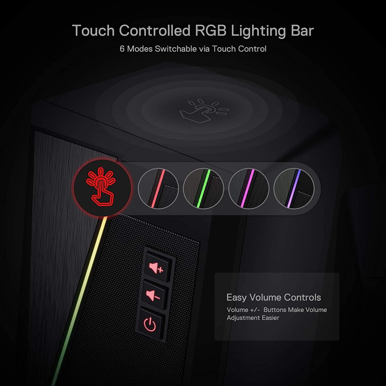 Redragon GS520 RGB Desktop Speakers, 2.0 Channel PC Computer Stereo Speaker with 6 Colorful LED Modes, Enhanced Sound and Easy-Access Volume Control, USB Powered w/ 3.5mm Cable - Image 5