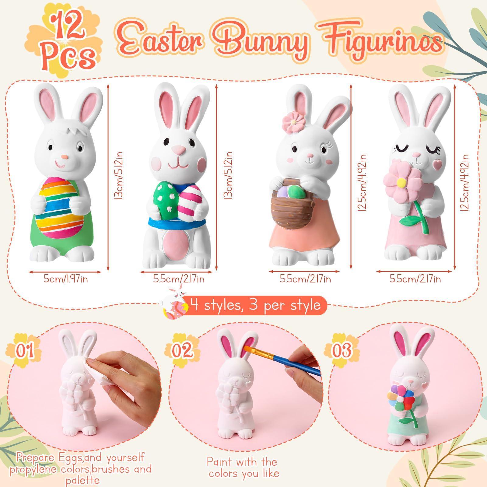 Zubebe 12 Pcs Ready to Paint Your Own Easter Bunny Figurines 5.1 Inch 3D Unpainted Blank Ceramics to Paint Bunny Statues Large DIY Arts Crafts Rabbit Ceramic Figurines for Easter Day Decor, 4 Styles - Image 2