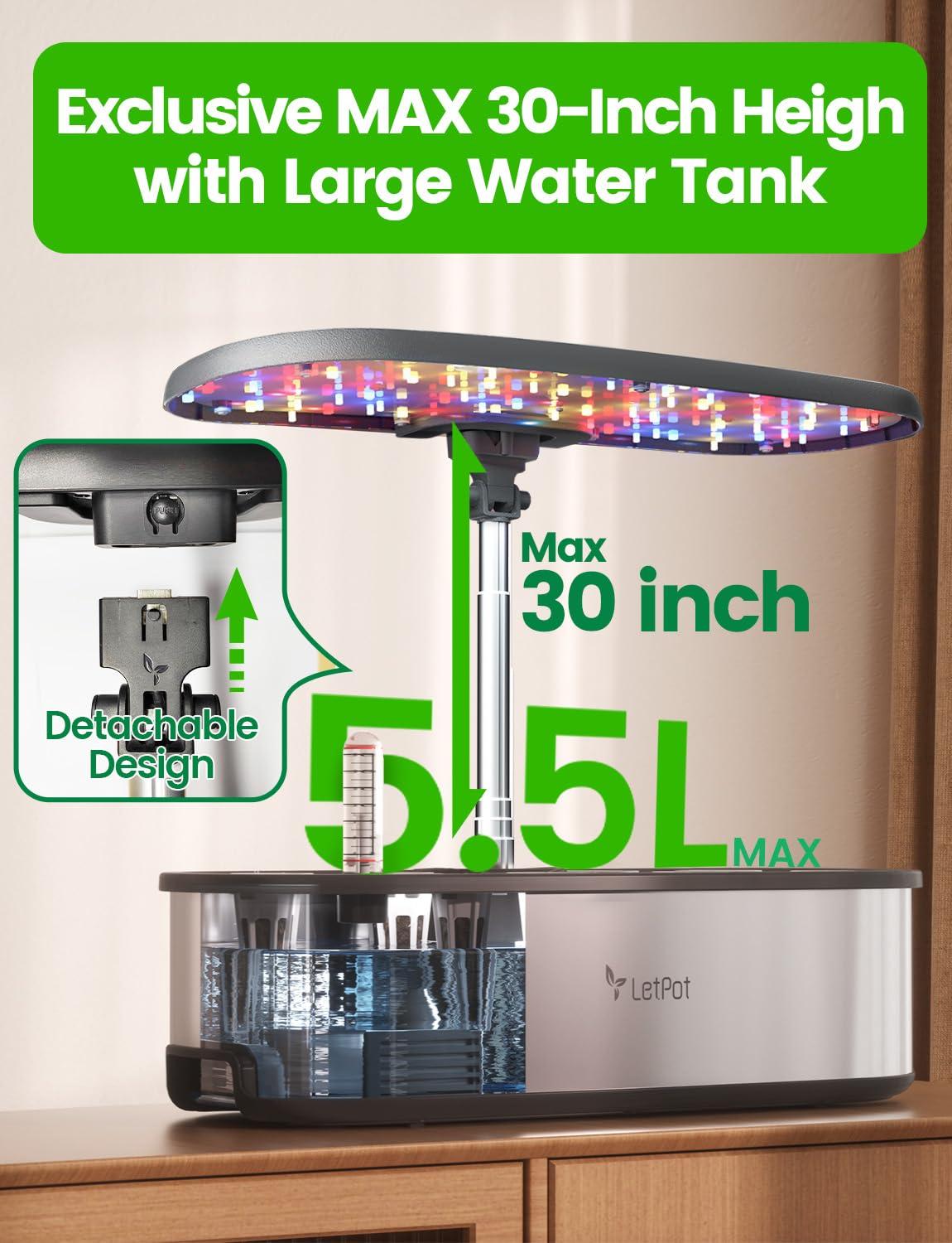 LetPot LPH-SE Hydroponics Growing System, 12 Pods Smart Herb Garden Kit Indoor, Indoor Garden, APP & WiFi Controlled, with 24W Growing LED, 5.5L Water Tank, Pump System, Automatic Timer - Image 6