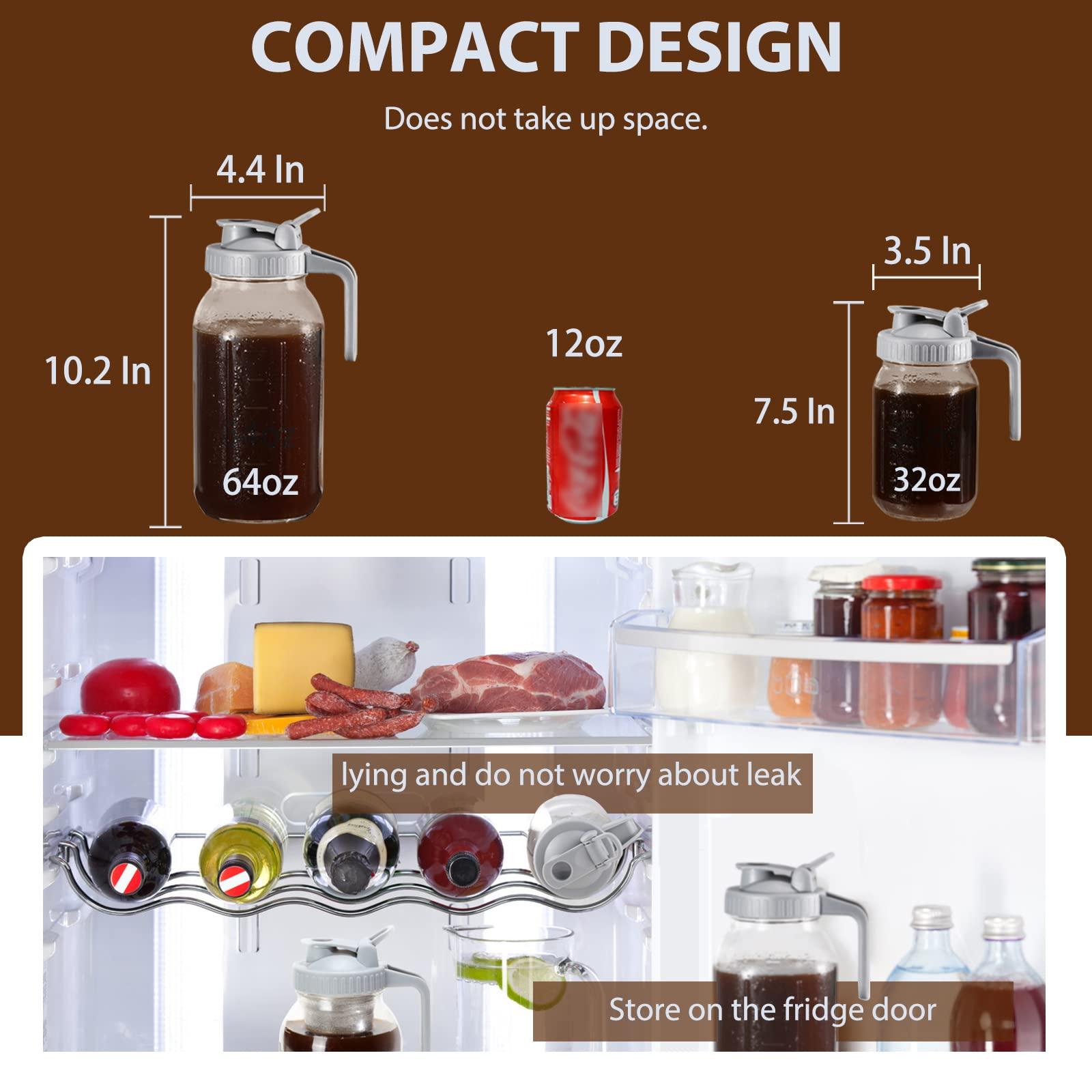 Cold Brew Coffee Maker Pitcher, 64 Oz Heavy Duty Wide Mouth Glass Mason Jar pour spout Lid with Stainless Steel Filter for Iced Coffee, Ice Lemonade, Fruit Drinks, Sun Tea - Image 2